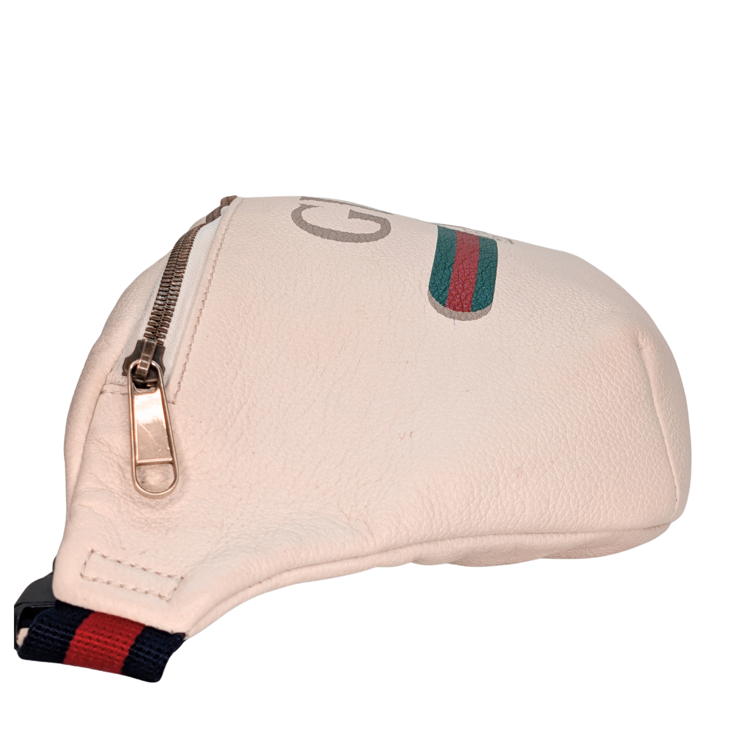 Gucci Grained Calfskin Logo Belt Bum Bag Beige