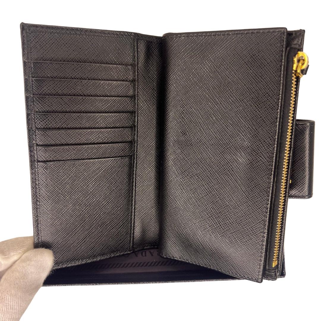 Prada Saffiano Metal Leather Continental Wallet Black - Lost Designer