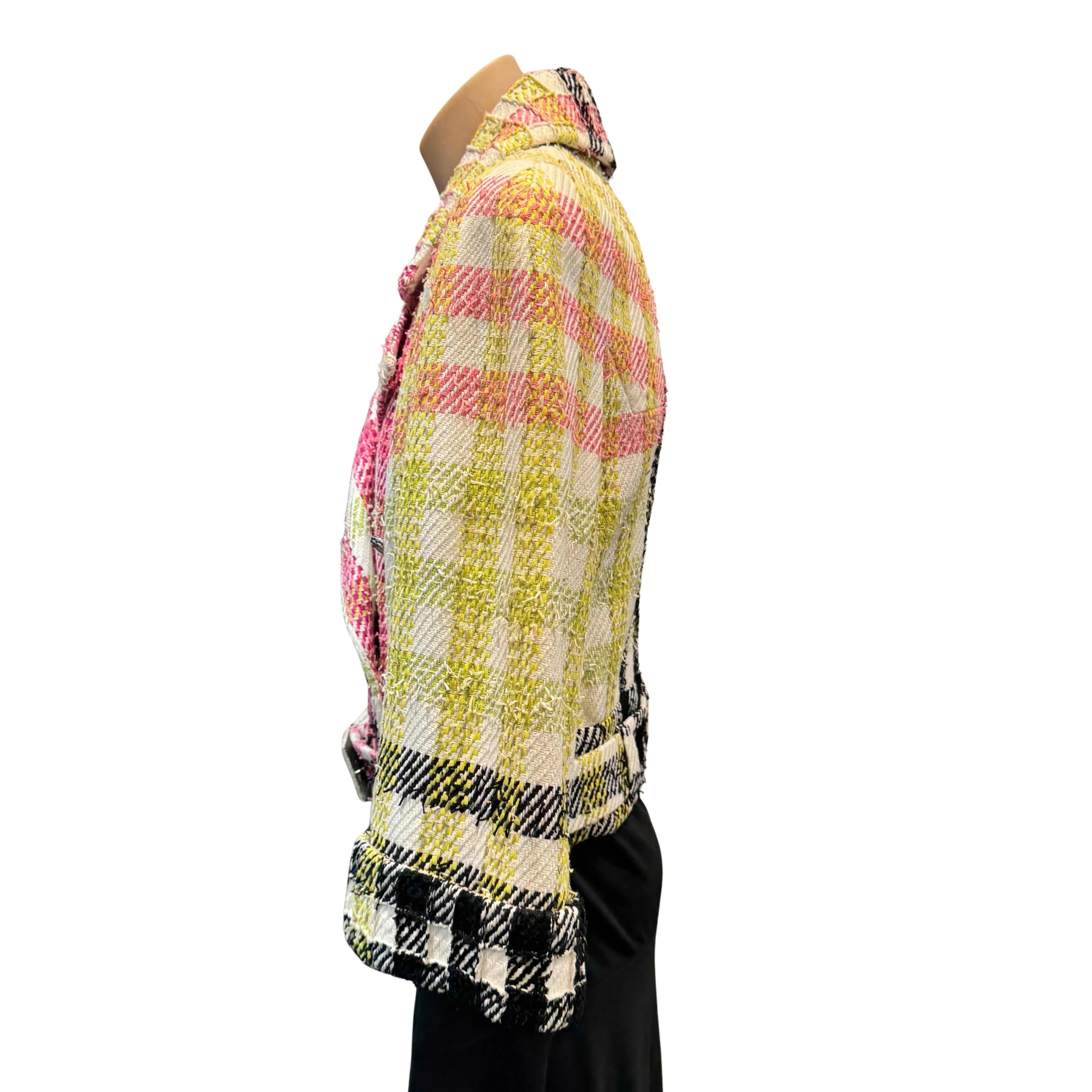 Chanel Multicolor Checked Tweed Cropped Belted Jacket size 40 - Lost Designer