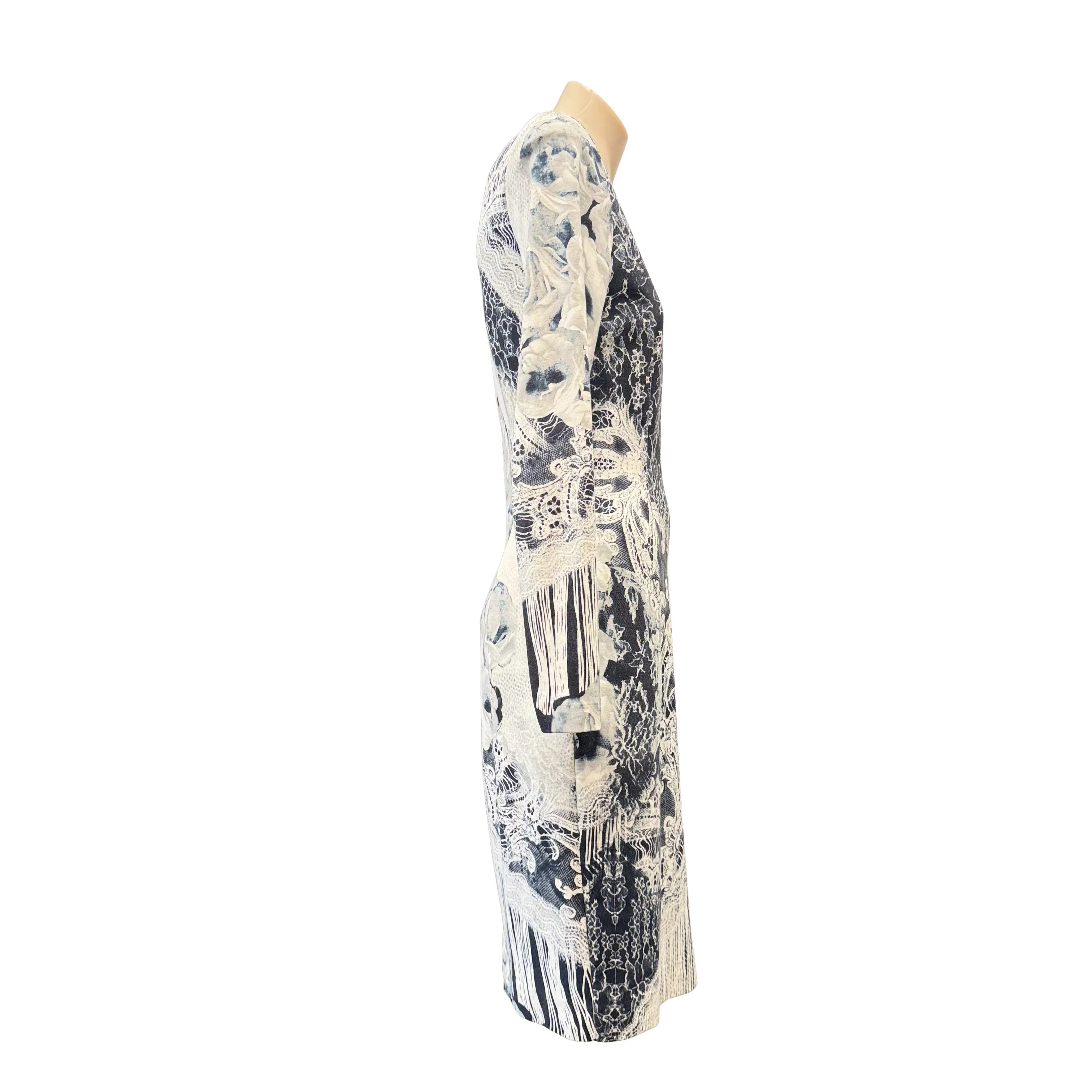 Roberto Cavalli Class Cavalli Floral Long Sleeve Dress 38 Black/White - Lost Designer