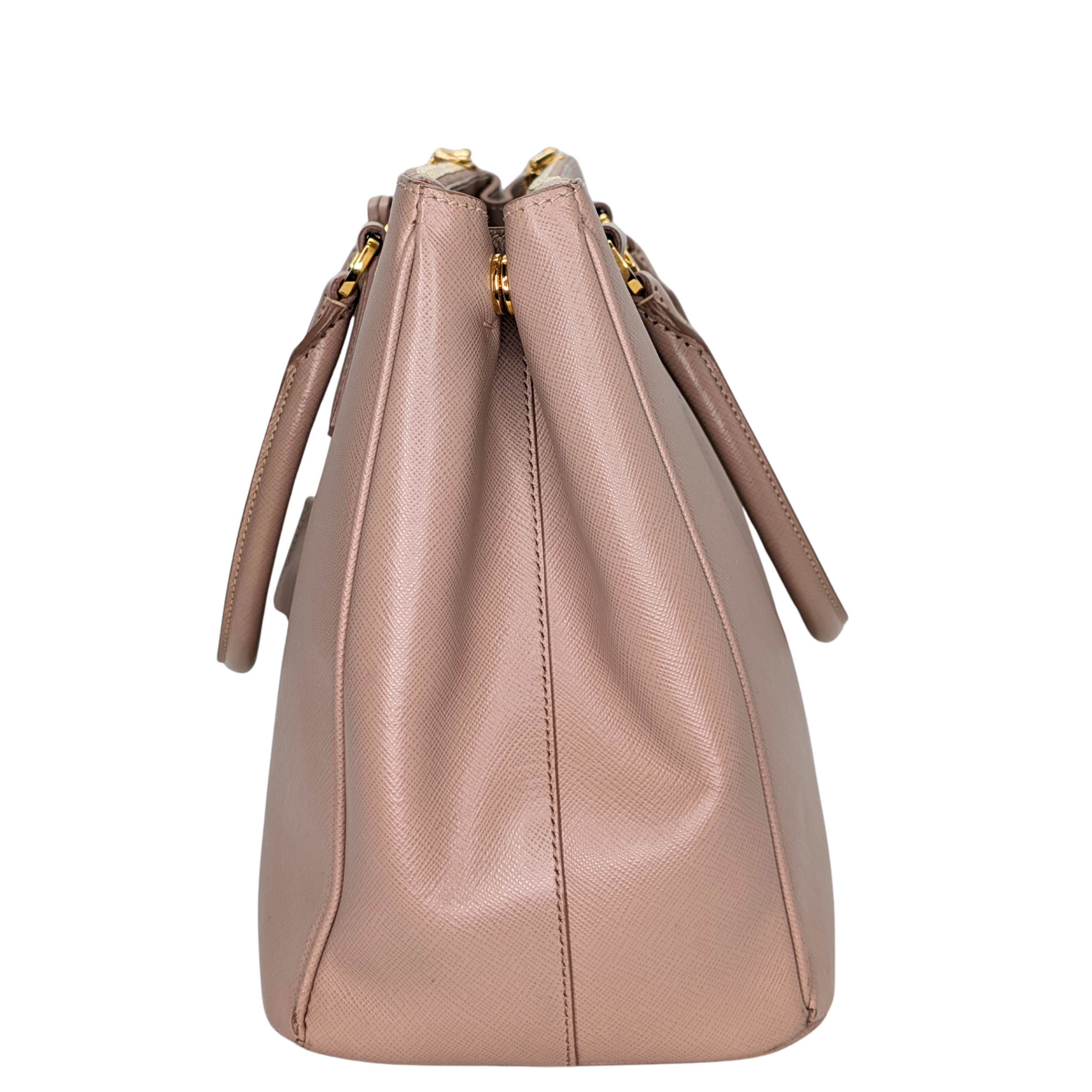Prada Saffiano Medium Galleria Lux Double Zip Tote Cammeo