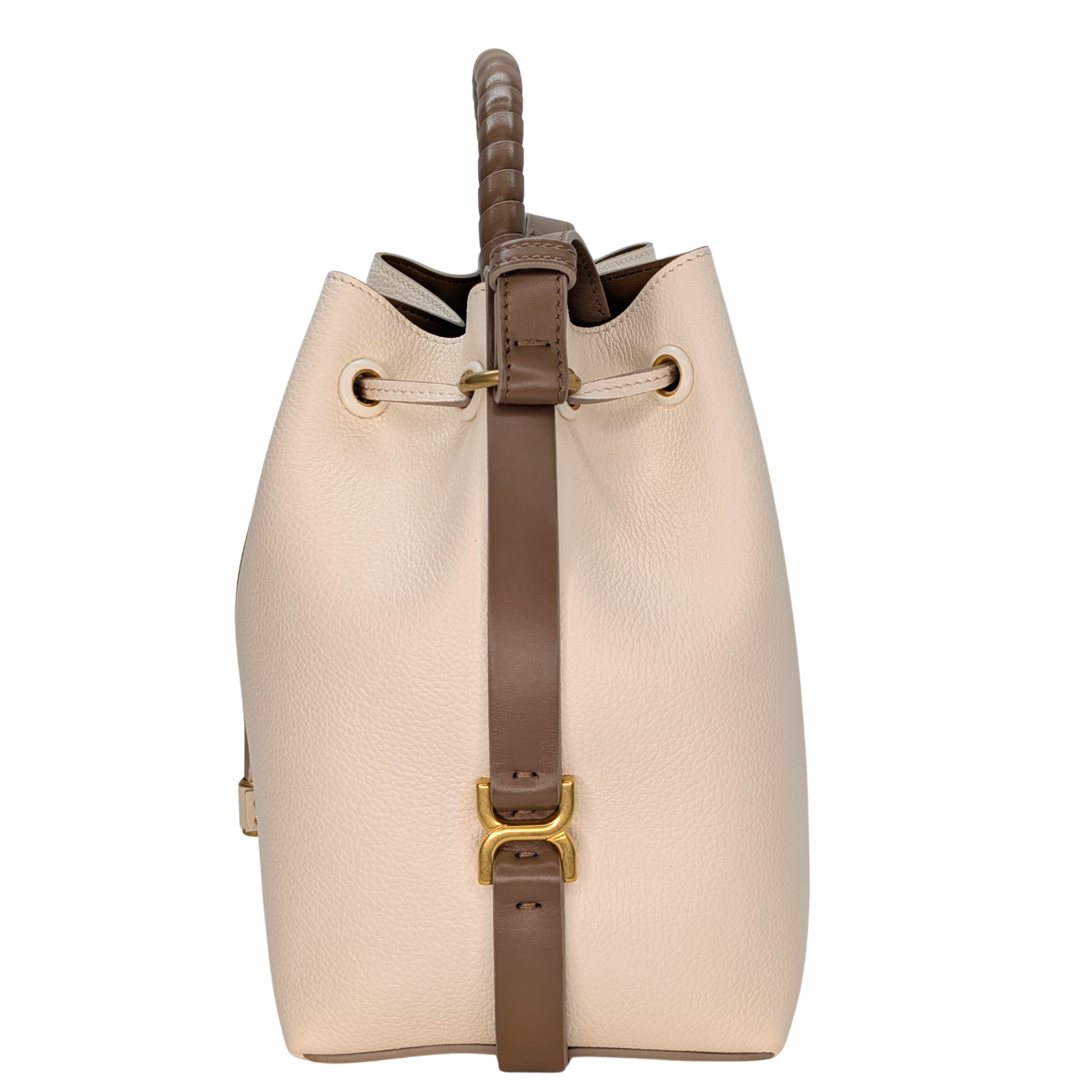 Grained Calfskin Marcie Bucket Bag Misty Ivory White