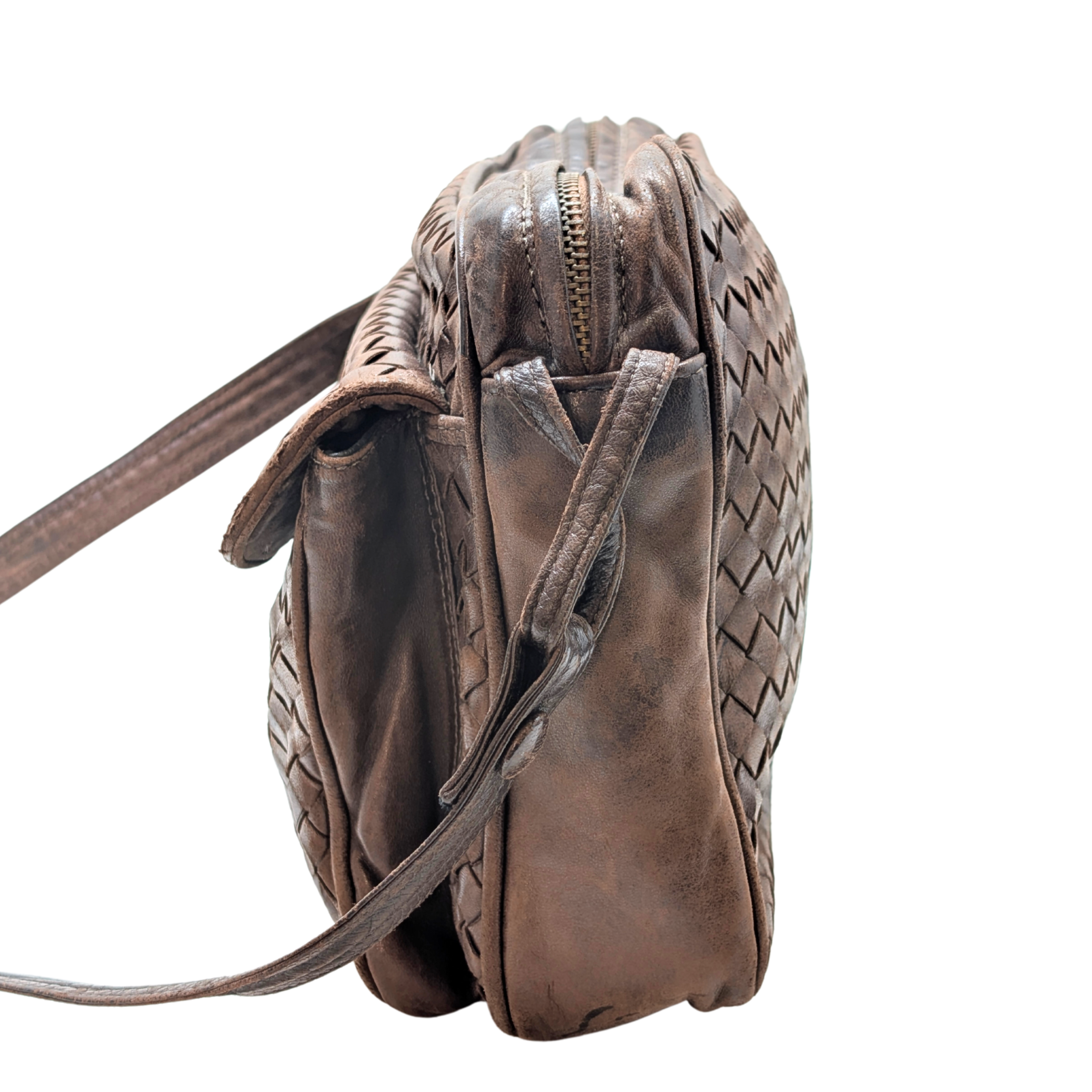 Bottega Veneta Intrecciato Leather Crossbody Bag Brown
