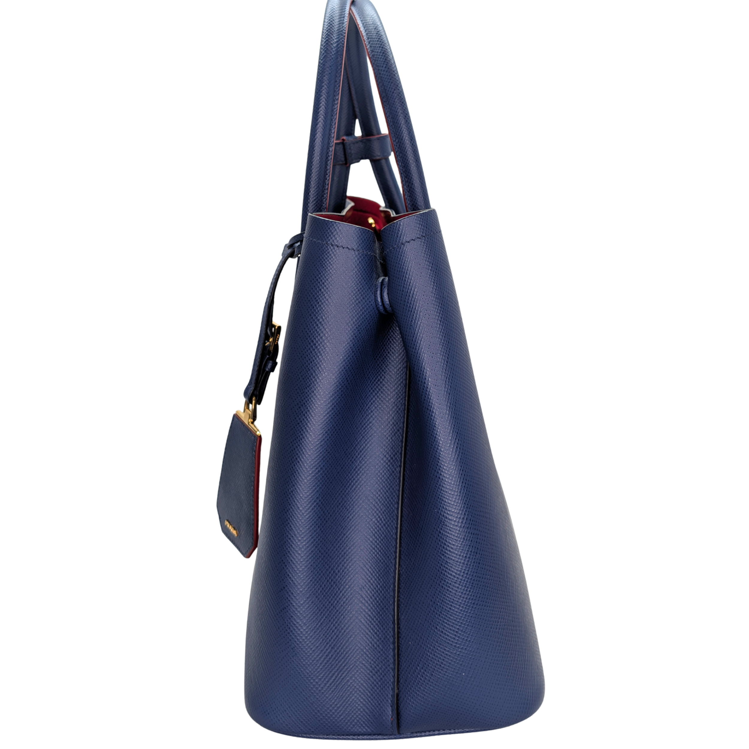 Prada Saffiano Cuir Double Bag Medium Navy