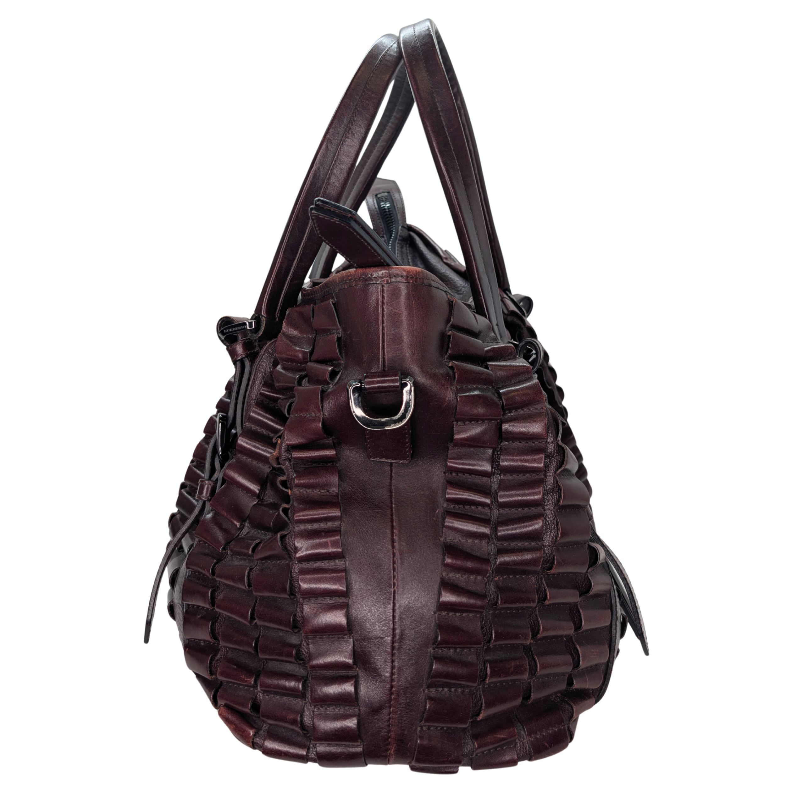 Burberry Leather Cartridge Pleat Tote Bag Burgundy