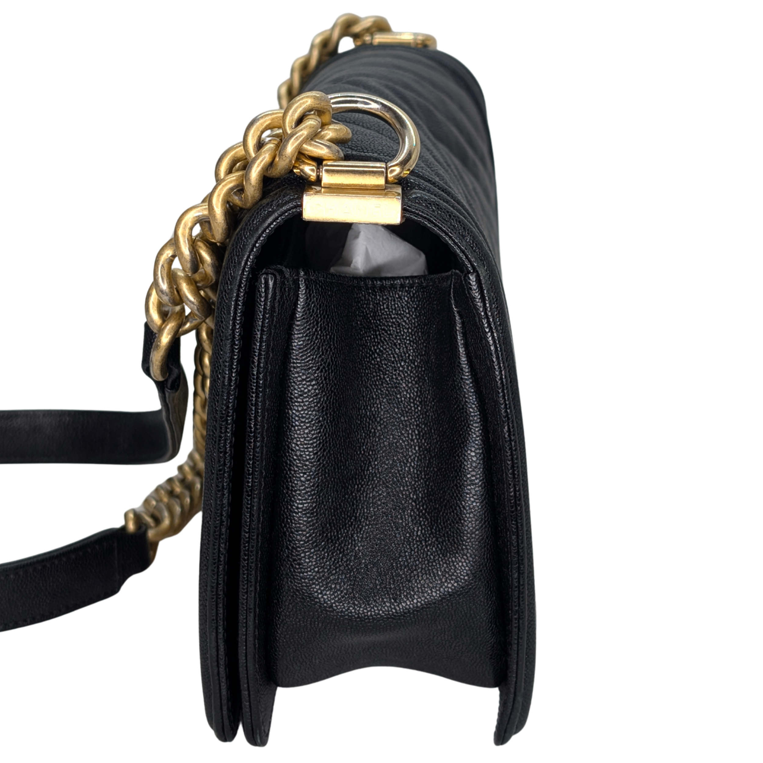 Chanel Old Medium Boy Bag Chevron Caviar Black GHW