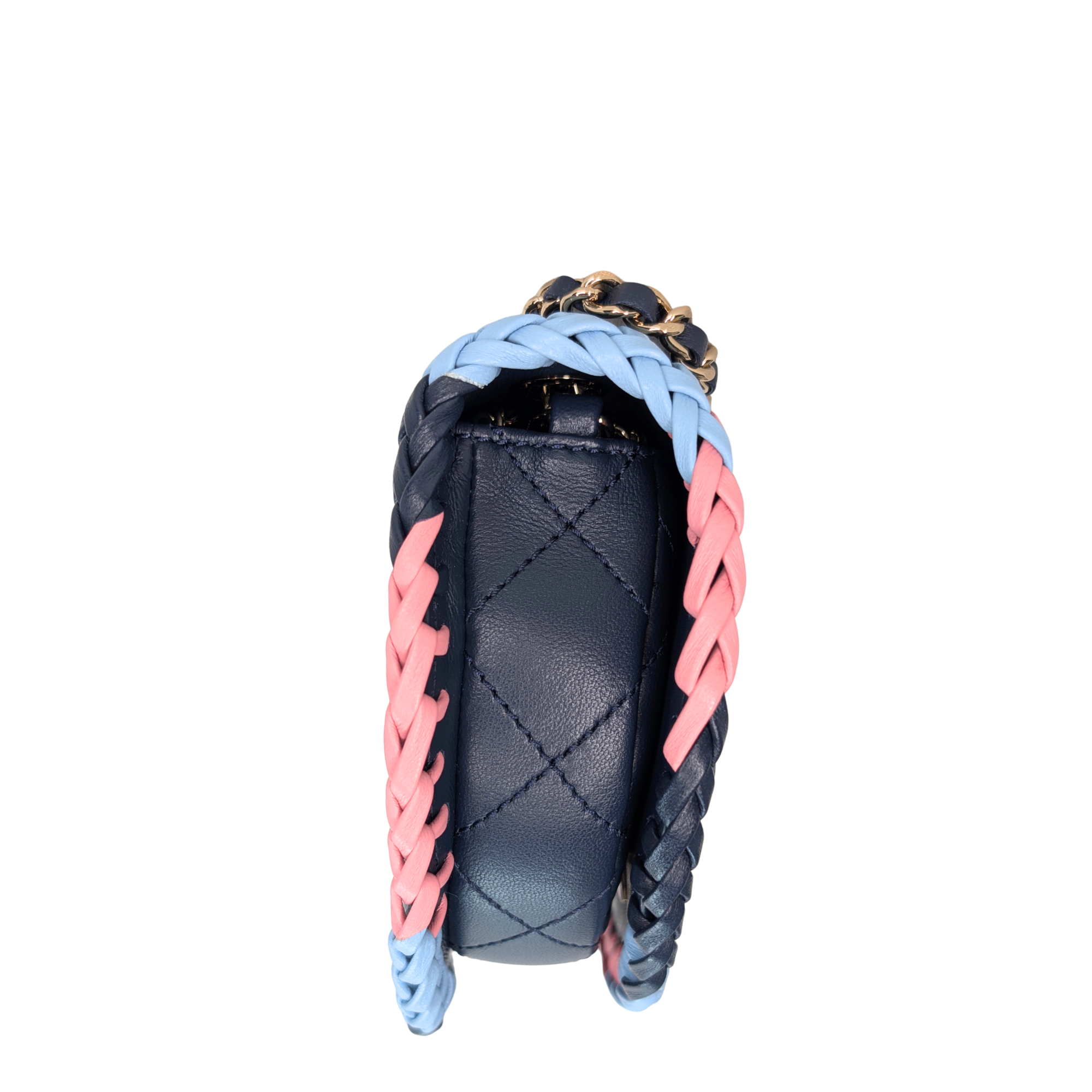 Chanel Braided Mini Messenger Flap Bag Navy Blue