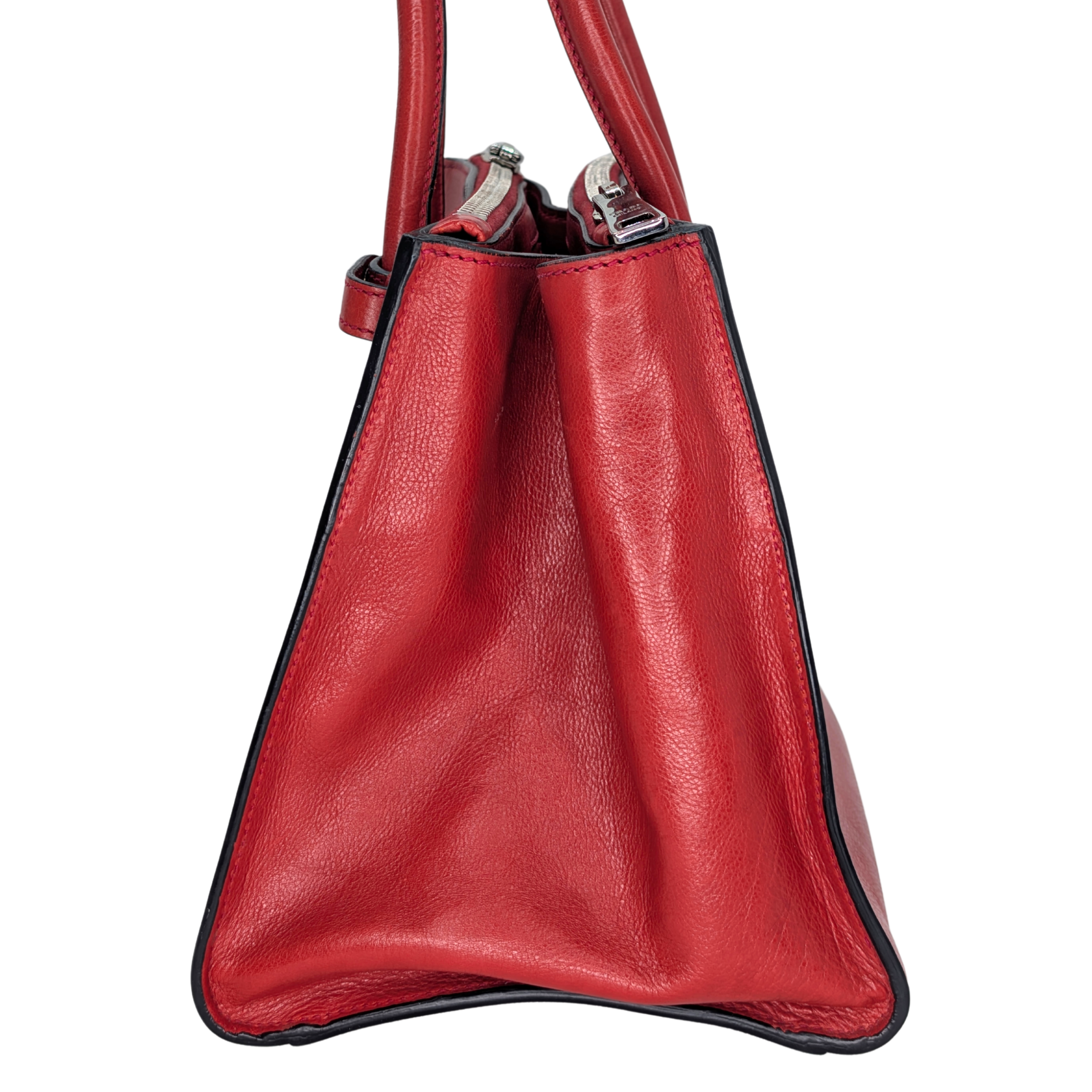 Prada Glace Calf Leather Twin Pocket Double Handle Tote Red