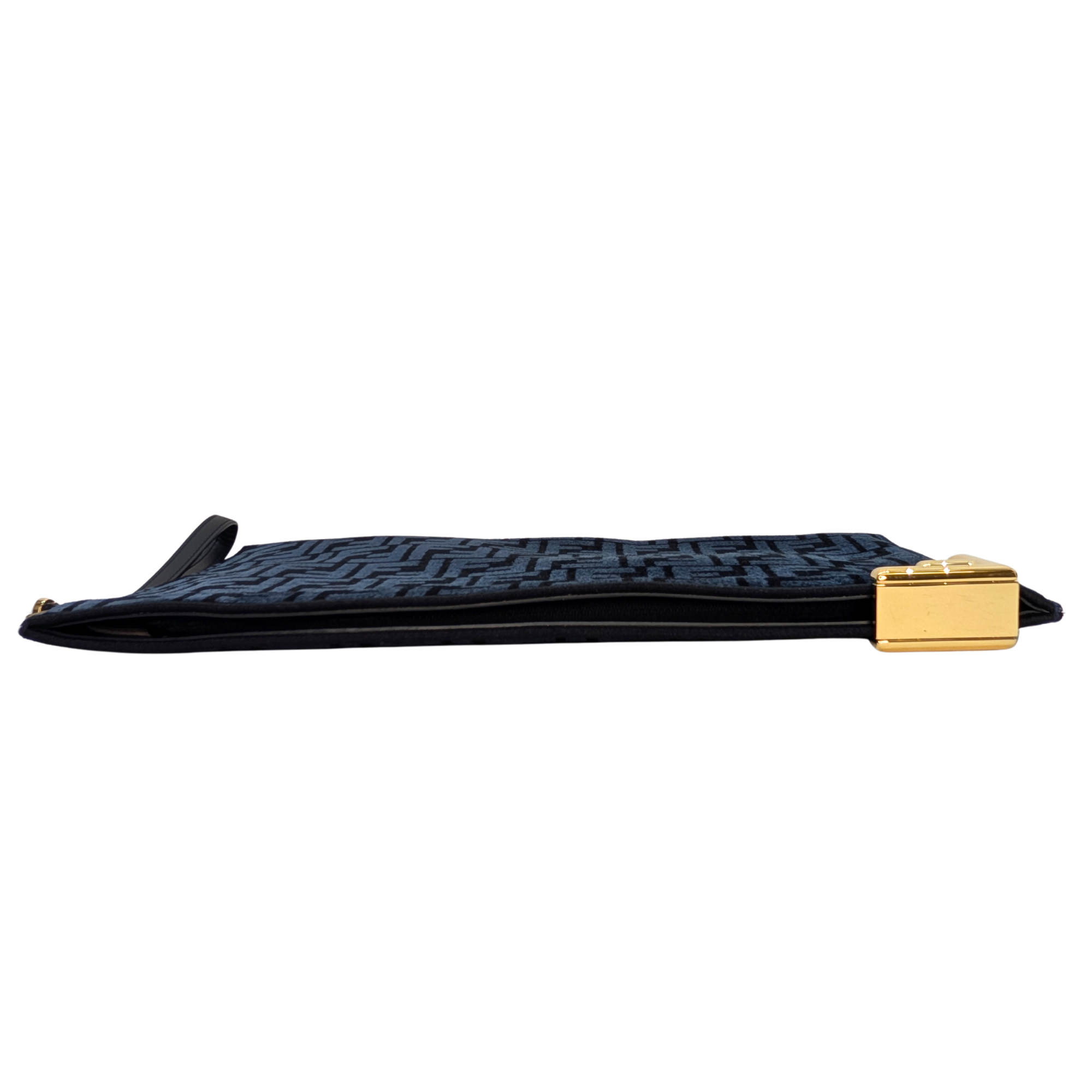 Fendi FF Jacquard Velvet Clutch Bag Navy Blue