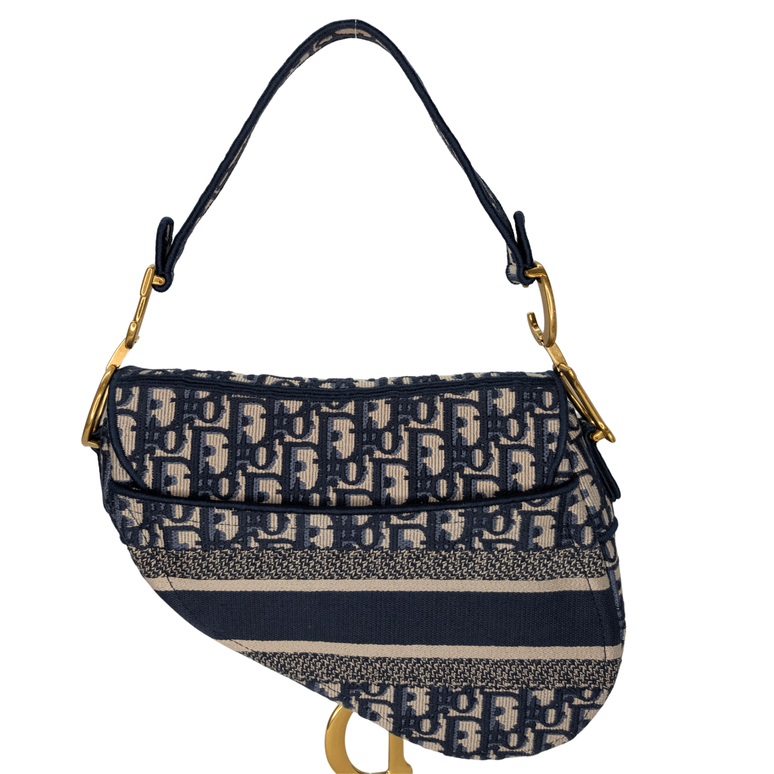 Dior Medium Saddle Bag Navy Oblique with Strap