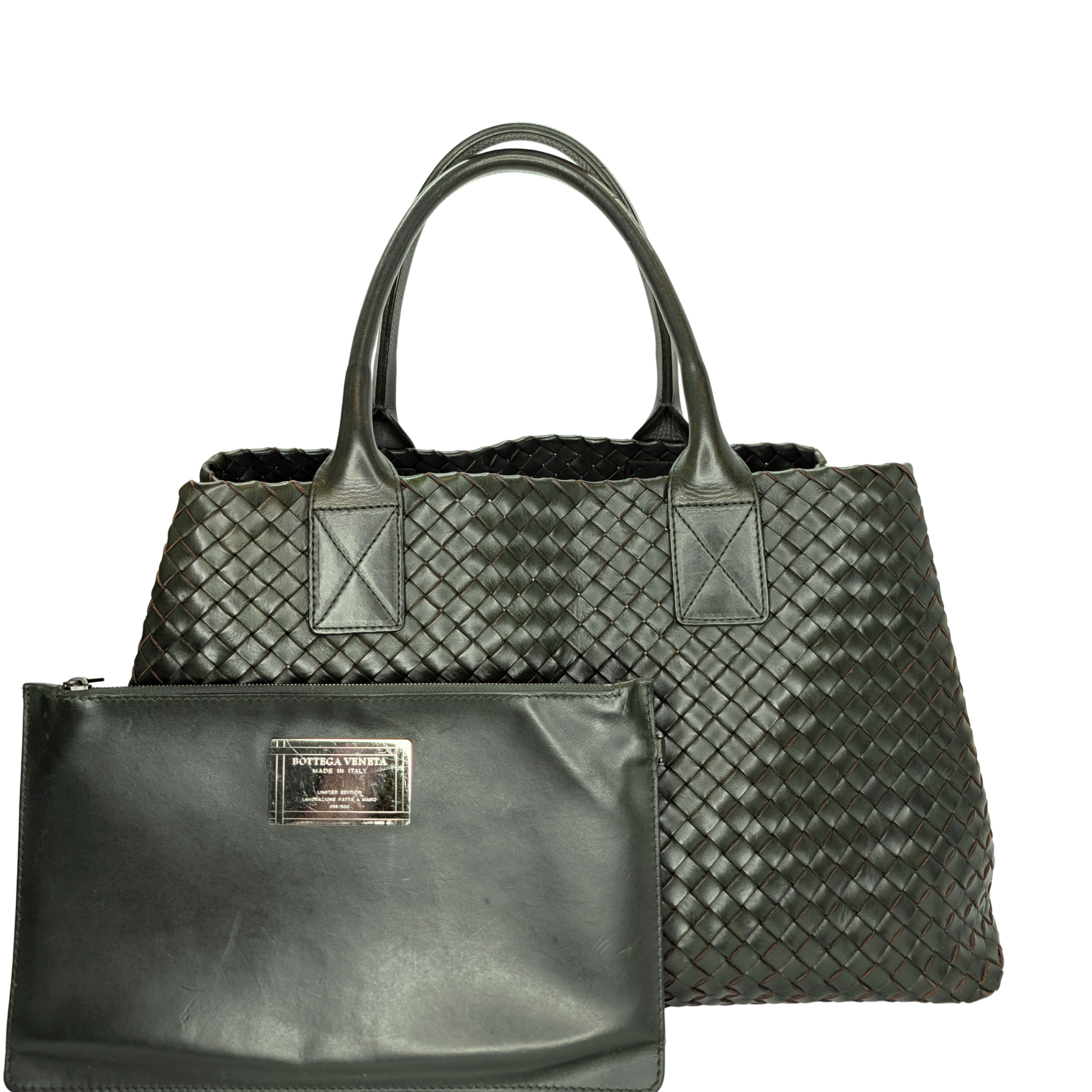 Bottega Veneta Intrecciato Leather Large Cabat Tote Bag Dark Olive Green