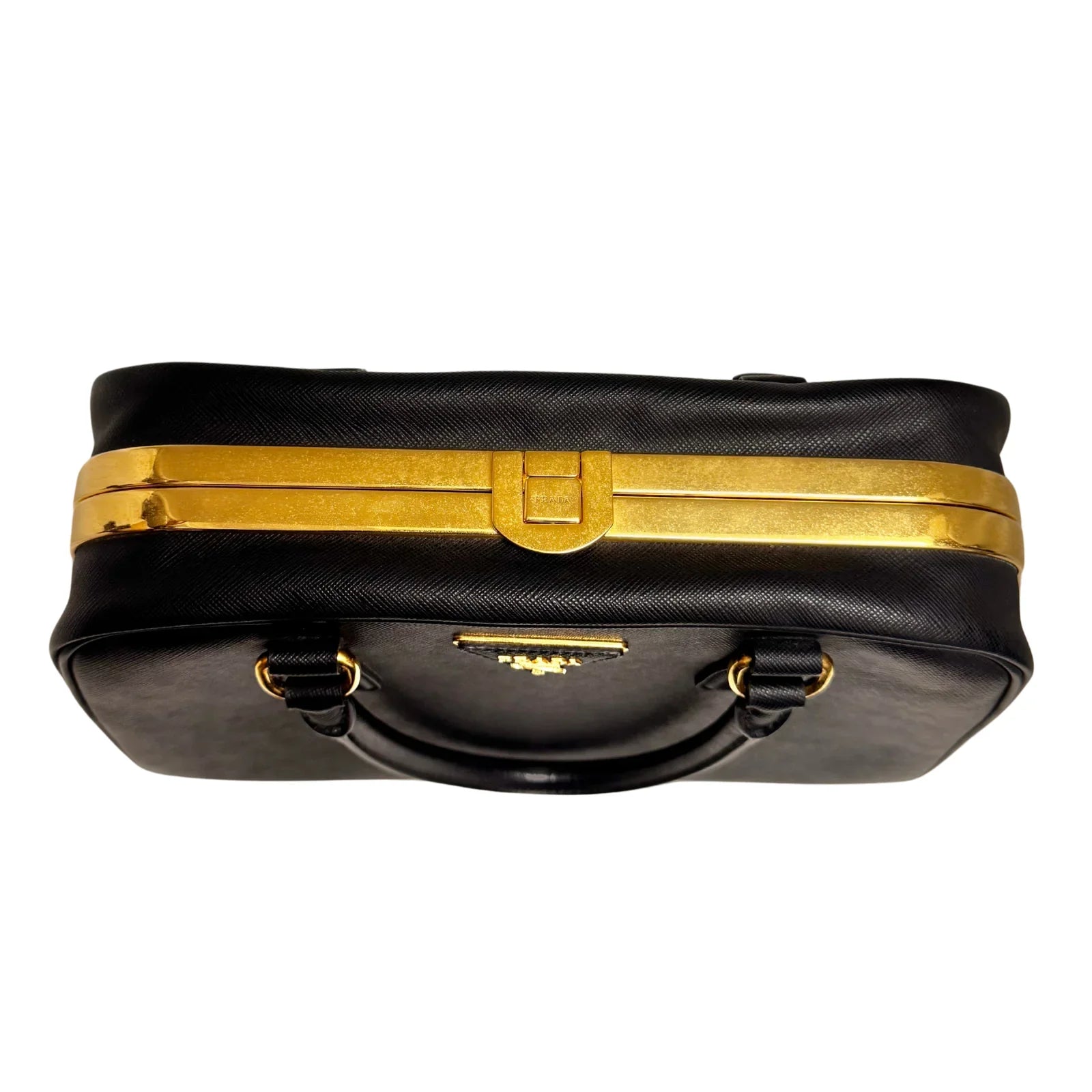 Pradaa Saffiano Lux Pyramid Bag Black - Lost Designer