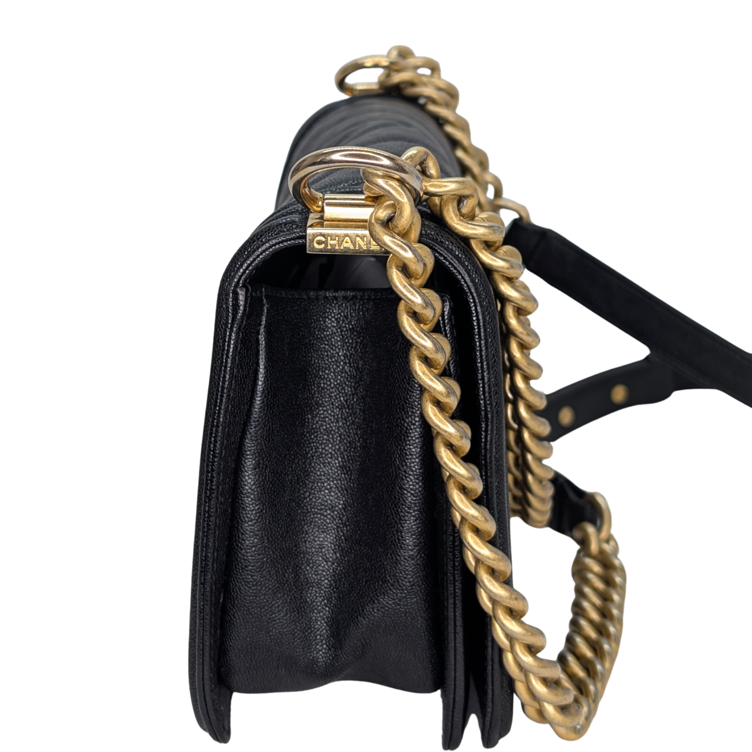 Chanel Old Medium Boy Bag Chevron Caviar Black GHW