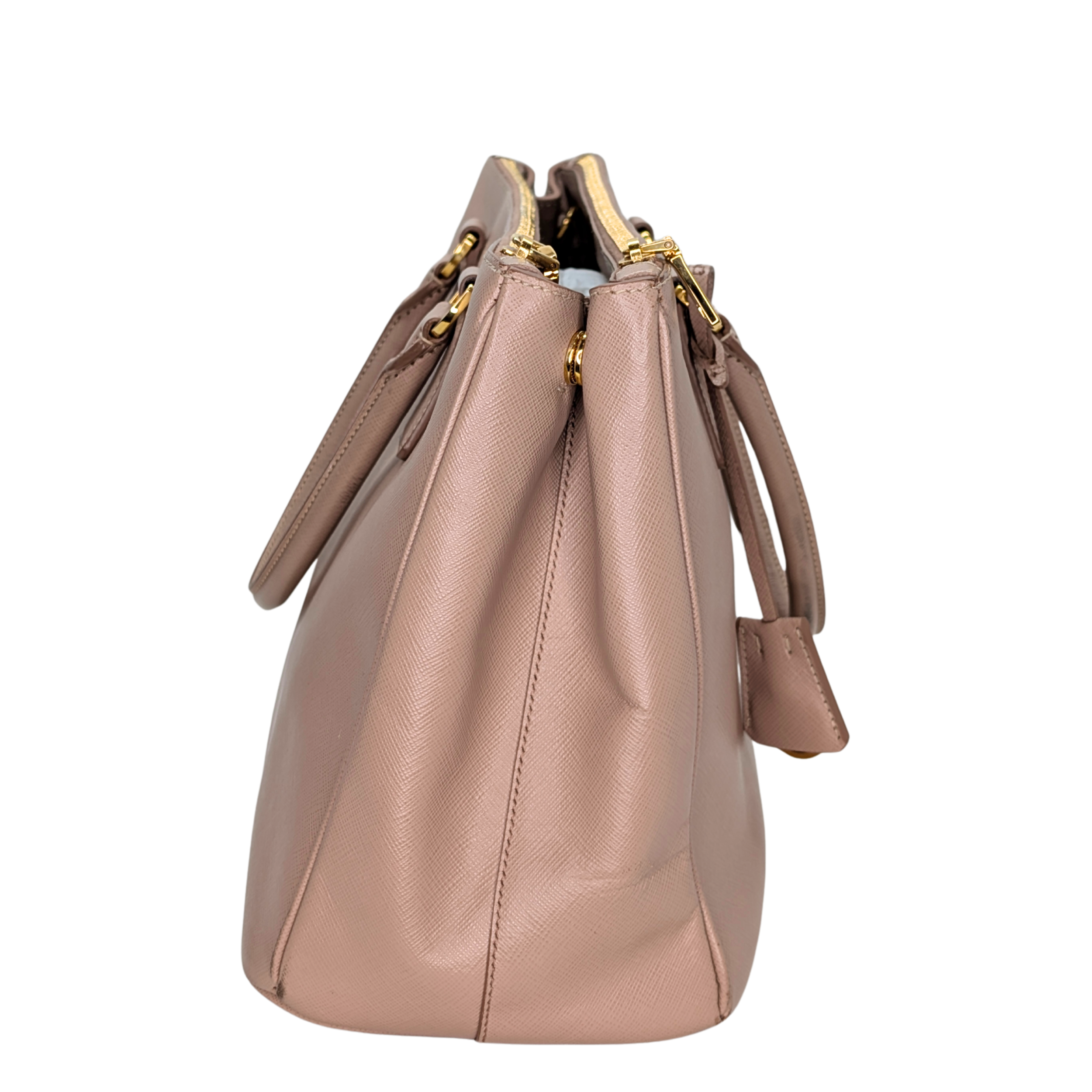 Prada Saffiano Medium Galleria Lux Double Zip Tote Cammeo