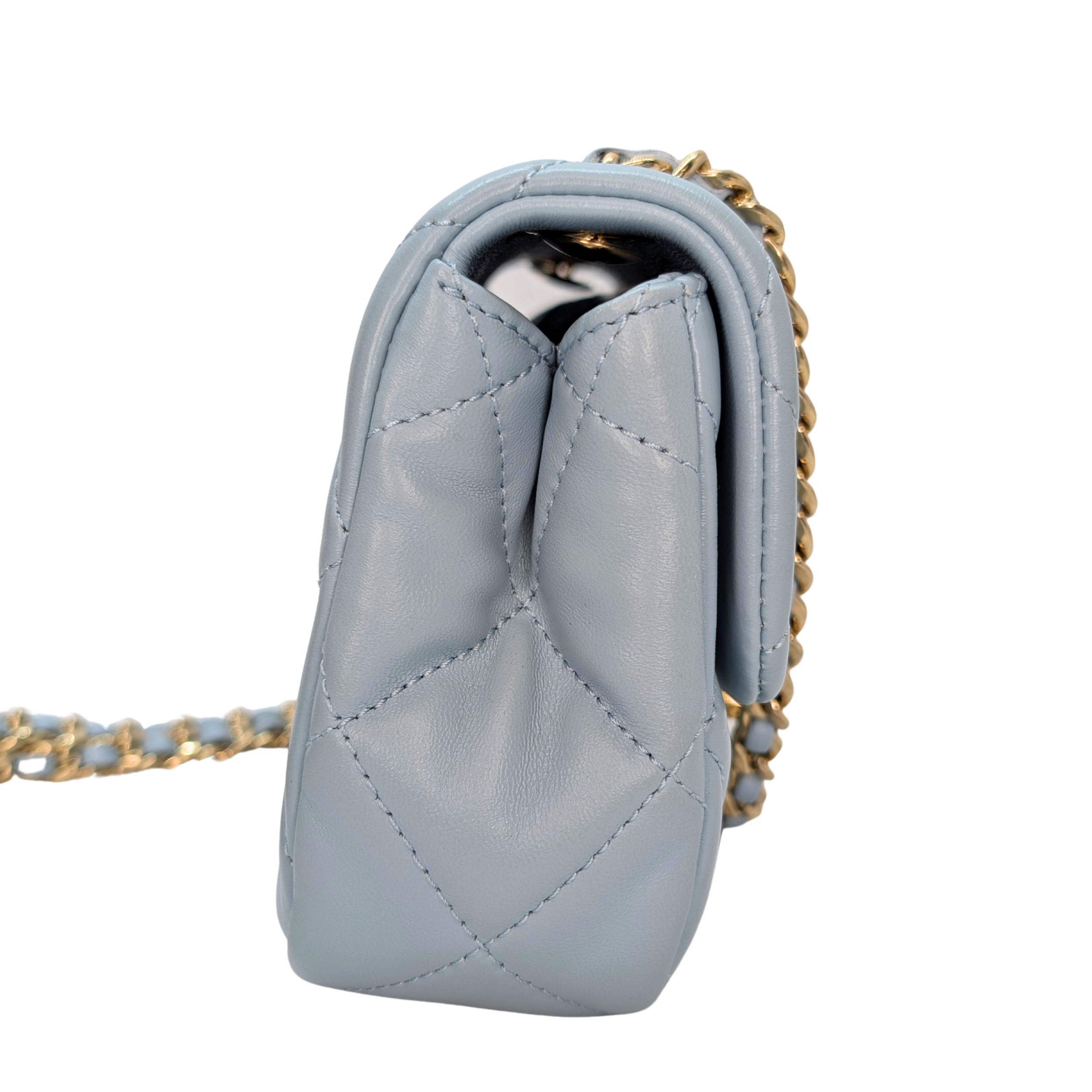 Chanel Quilted Lambskin Leather Mini Flap Bag Powder Blue