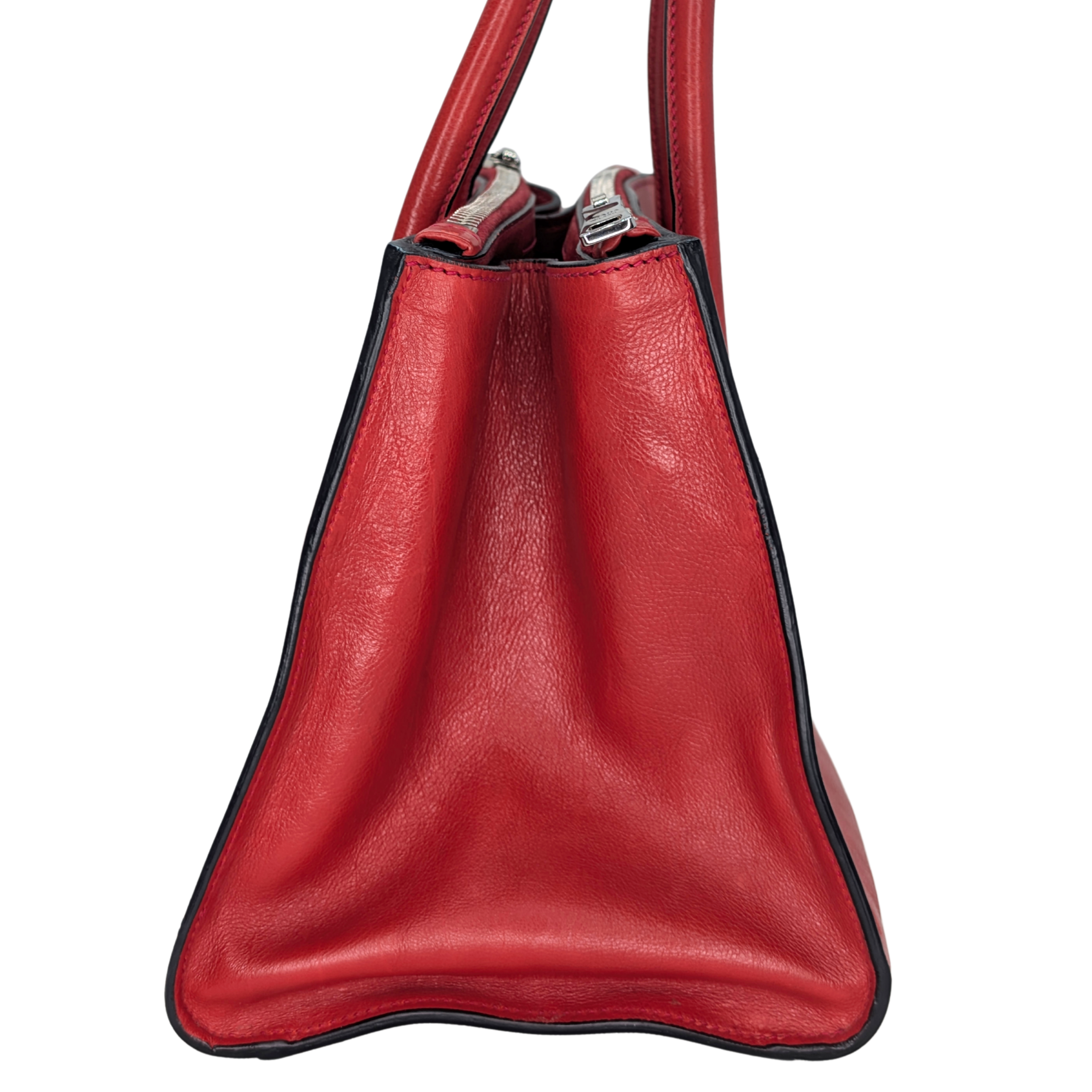 Prada Glace Calf Leather Twin Pocket Double Handle Tote Red