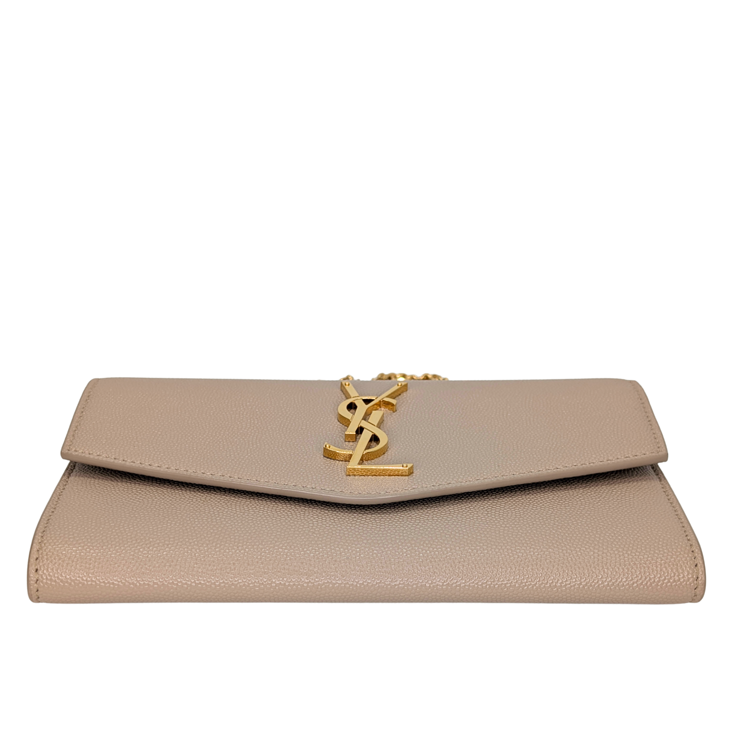 Saint Laurent Uptown Wallet on Chain Dark Beige