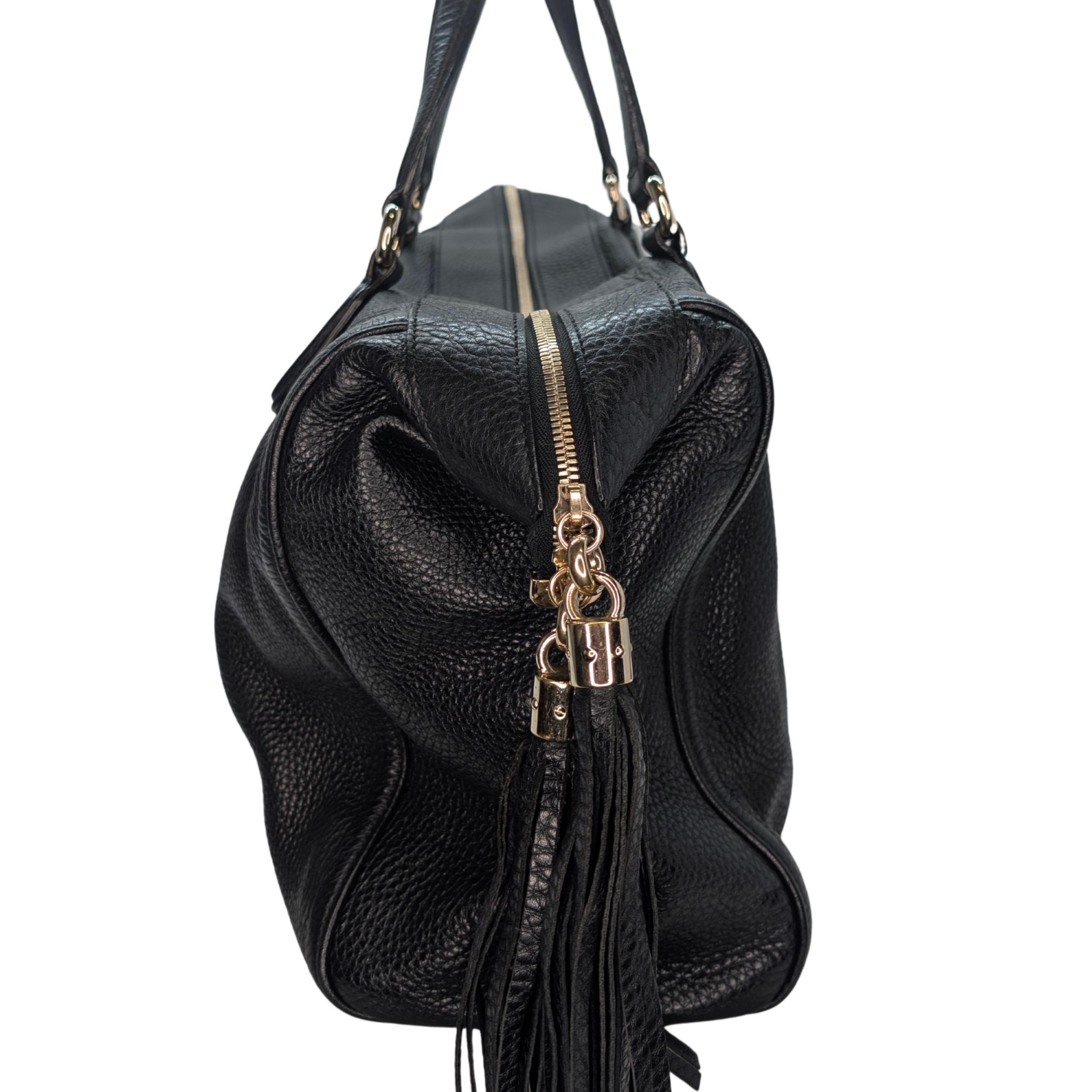 Gucci Soho Pebbled Leather GG Tassel Bag Black