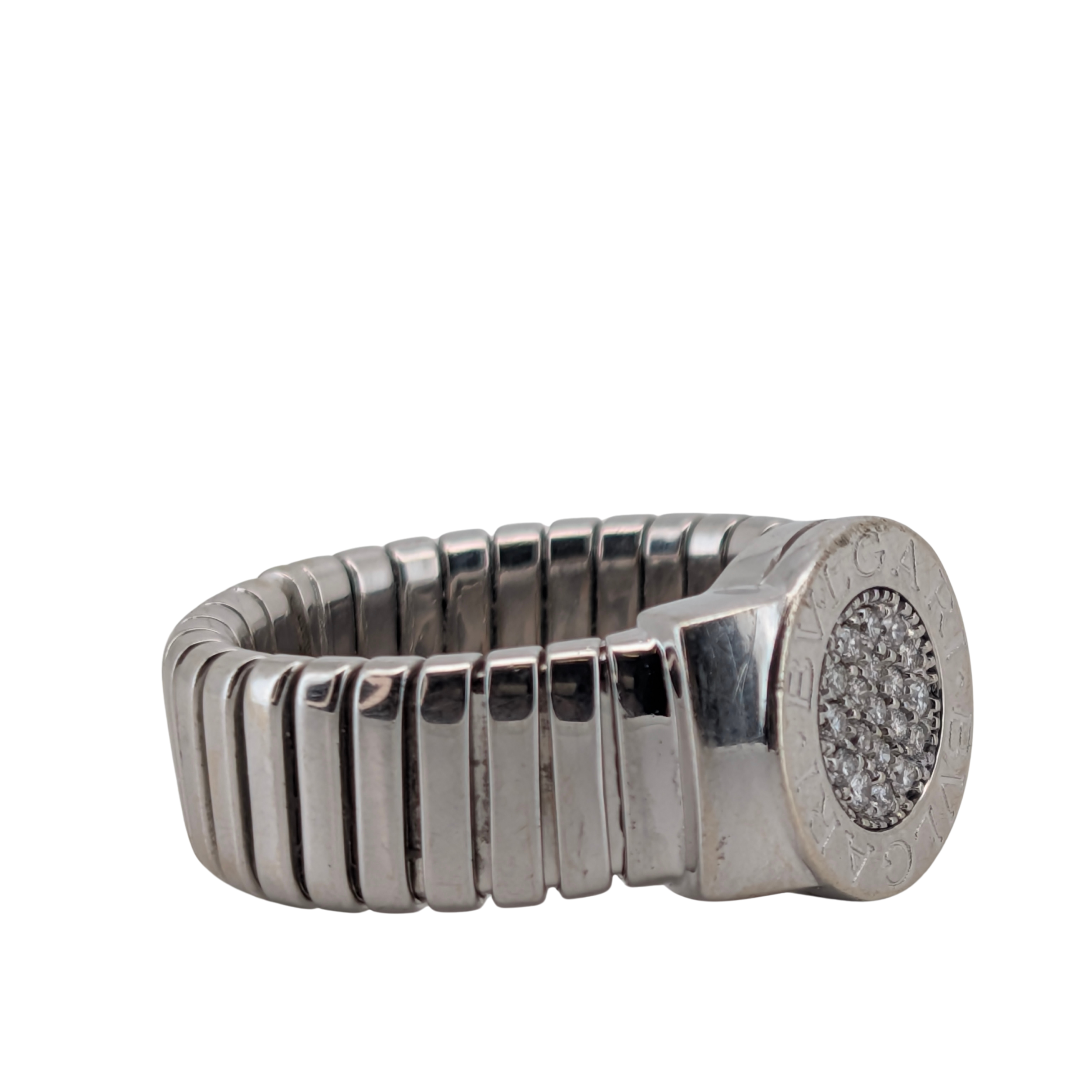 Bvlgari Tubogas Diamond Ring In 18K White Gold
