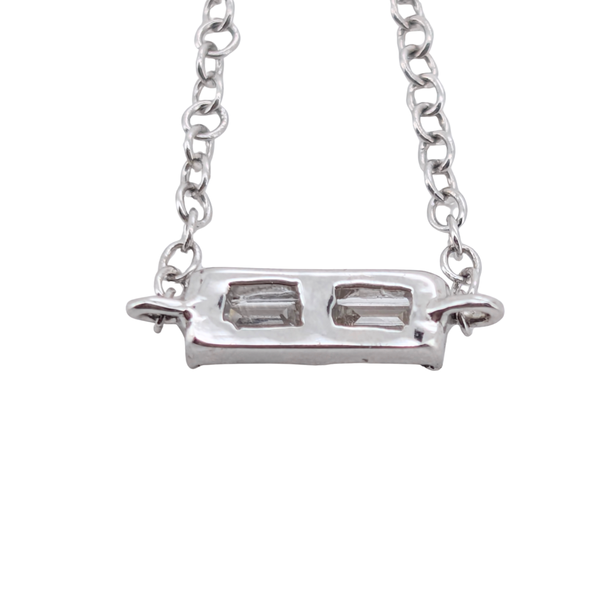 0.10Ct Natural Baguette Cut Diamond Chain Ring In 18K White Gold