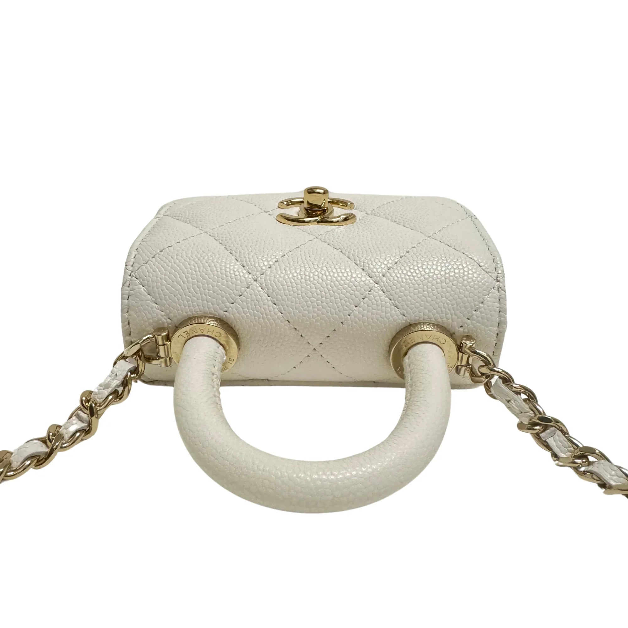 Chanel Micro Coco Handle Bag in White Caviar Leather - Lost Designer