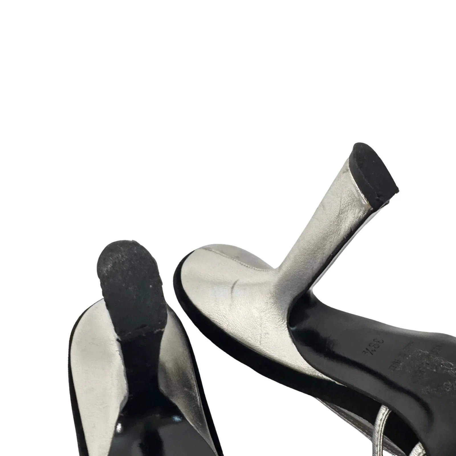 DOLCE & GABBANA Silver Metallic & Black Velvet Strappy Heels - Size 39.5 - Lost Designer
