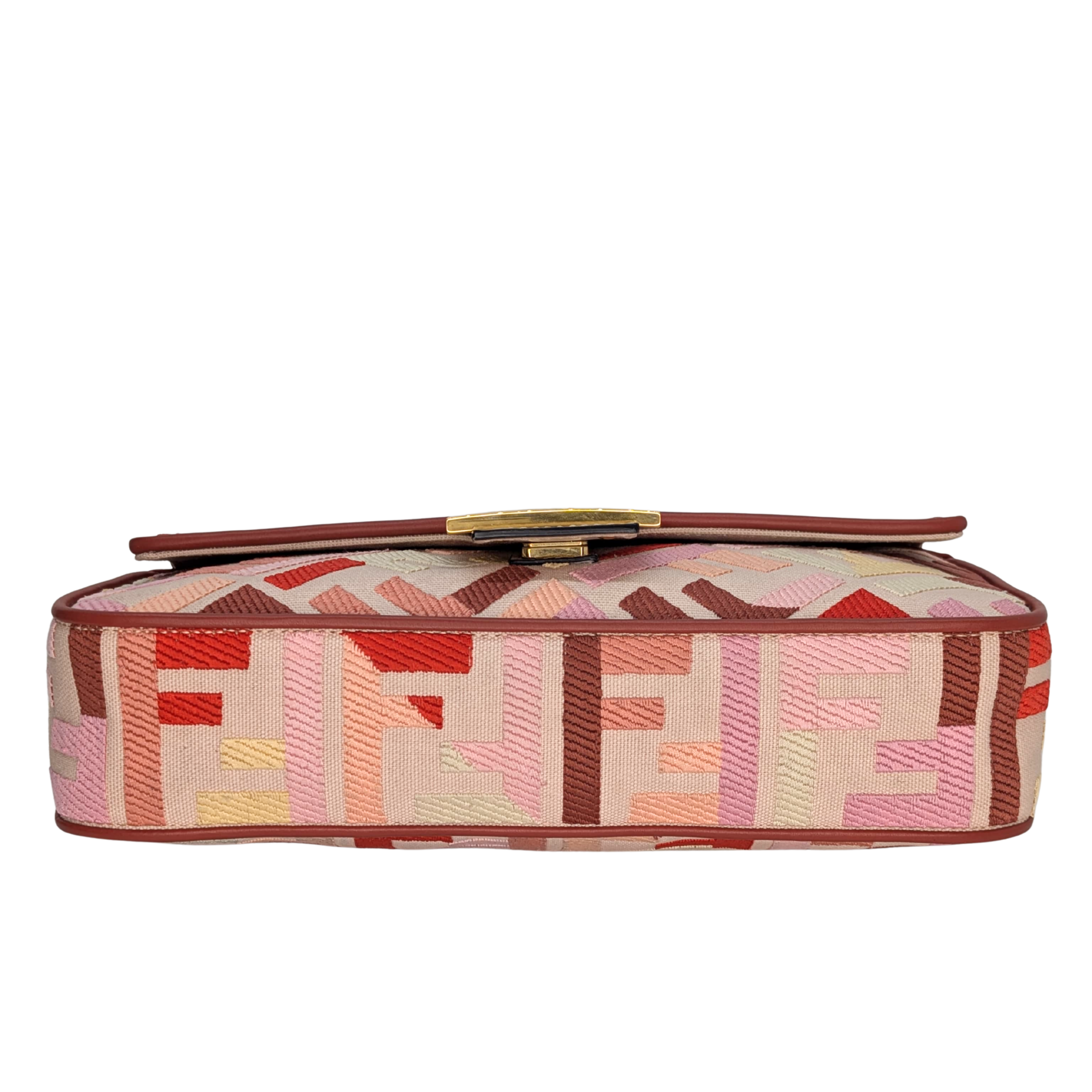 Fendi Baguette Canvas Vitello Medium FF Embroidered Rosa Quarzo Bag Multicolour