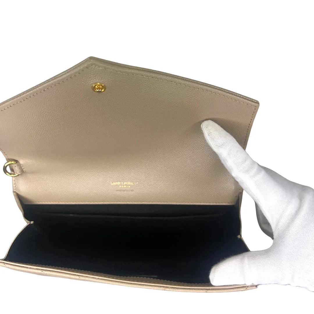 Saint Laurent Cassandra Clutch – Chevron Quilted Leather Beige - Lost Designer