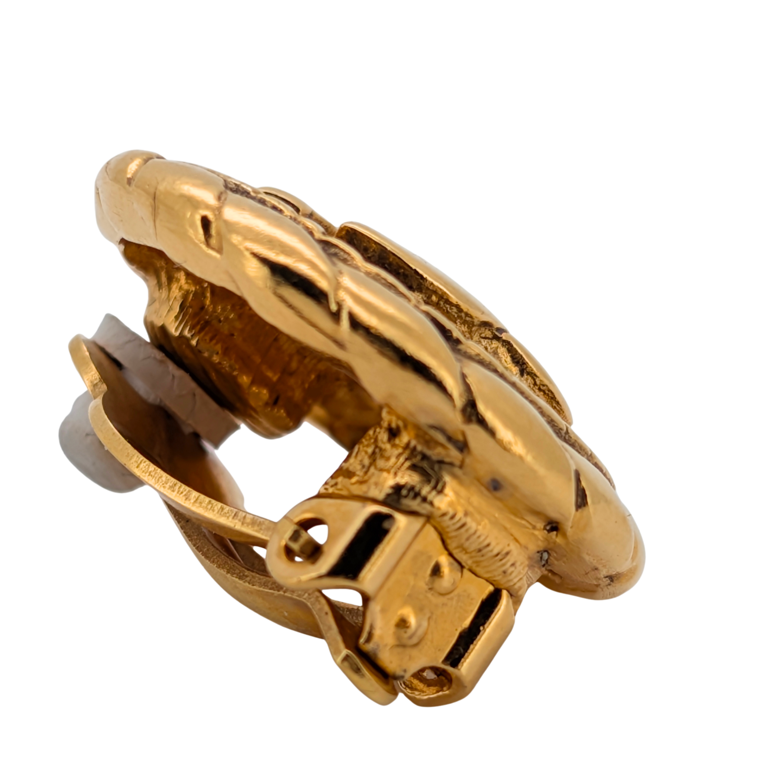 Chanel Vintage CC Gold Tone Round Clip-On Earrings