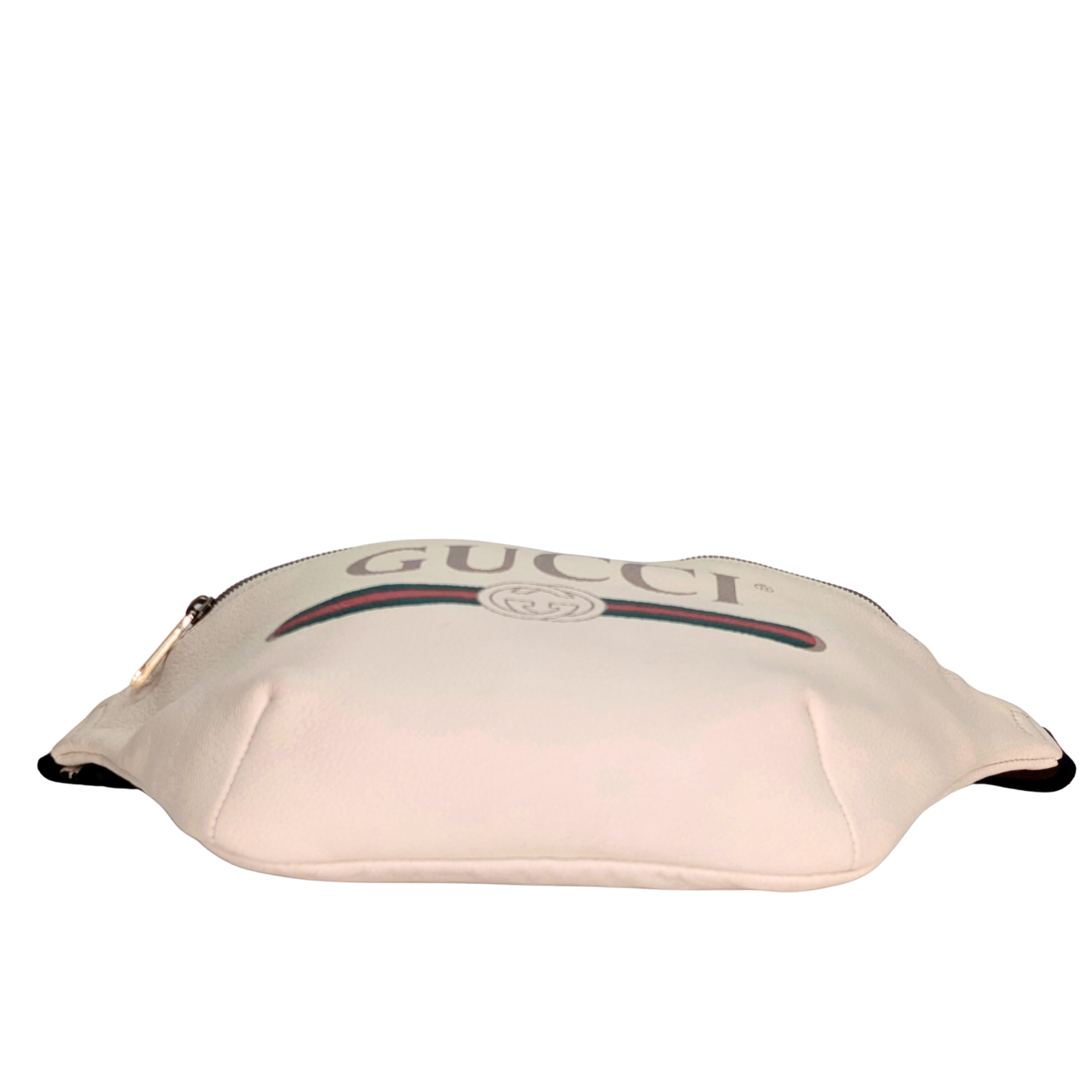 Gucci Grained Calfskin Logo Belt Bum Bag Beige