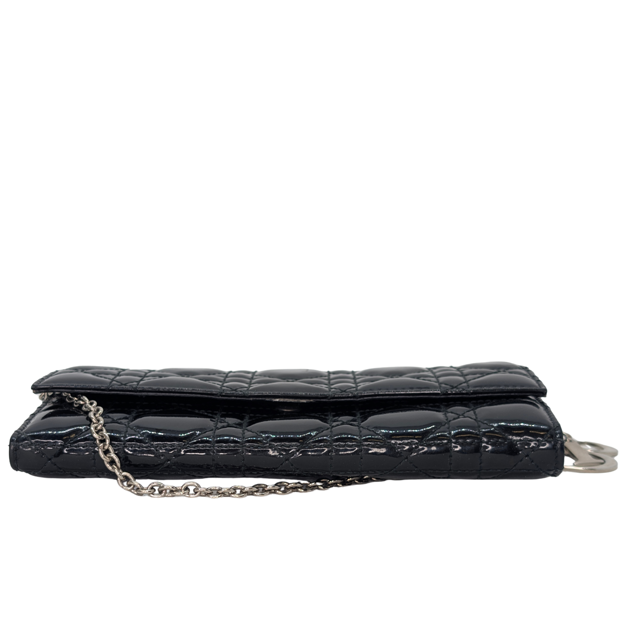 Dior Patent Leather Long Wallet With Chain Black