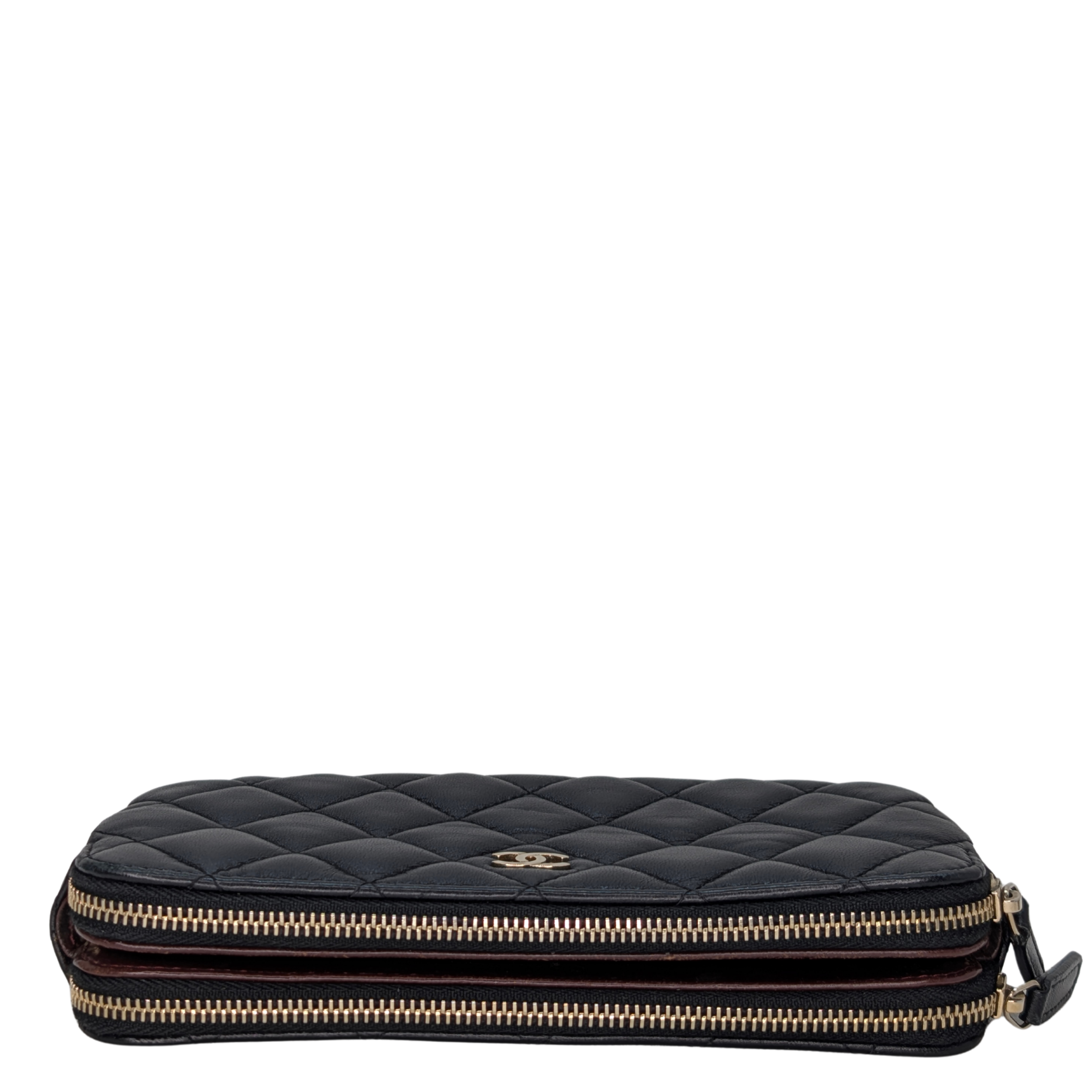 Chanel CC Double Zip Wallet on Chain Lambskin Black