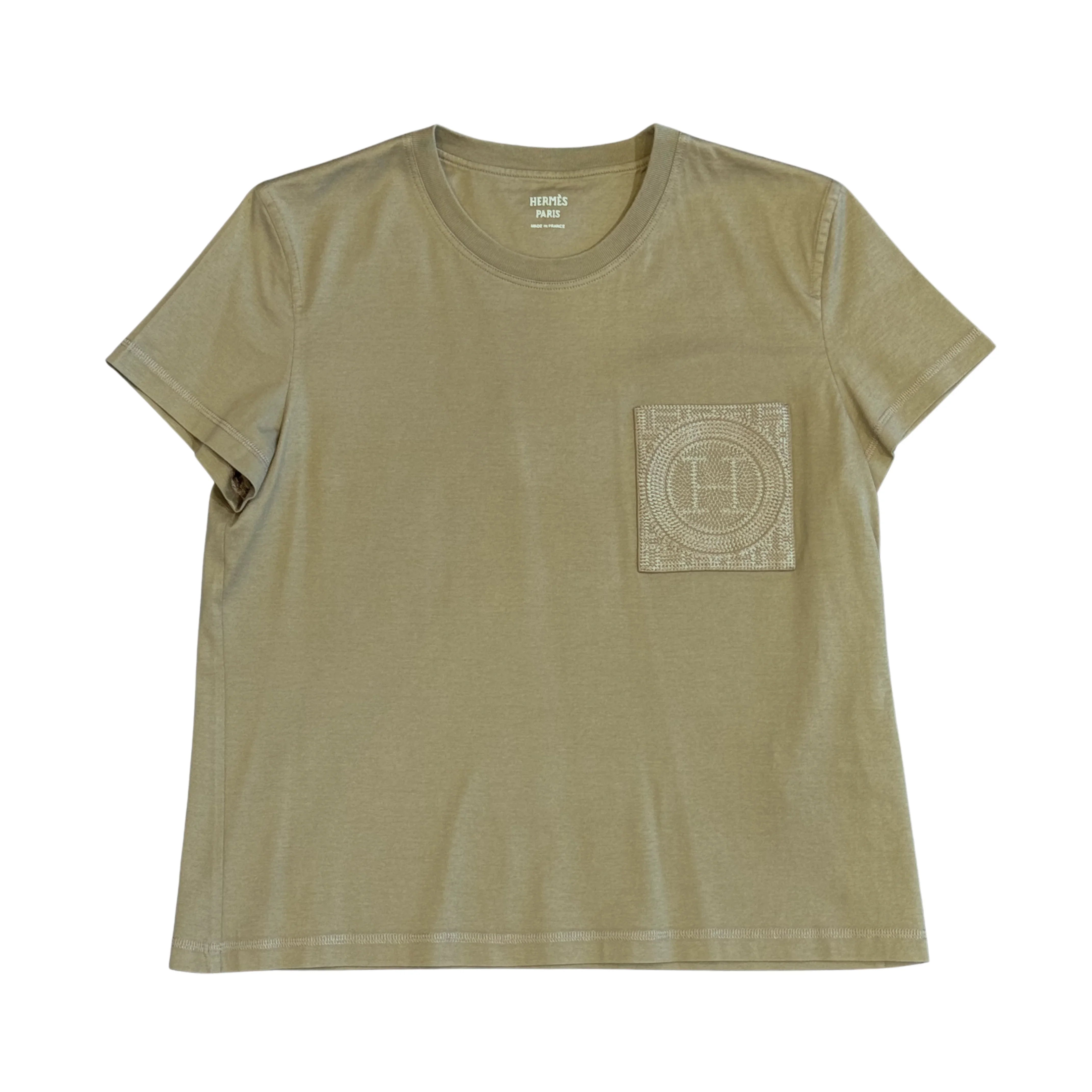 Hermes Droit Poche Brodée T-shirt Khaki size 40 - Lost Designer