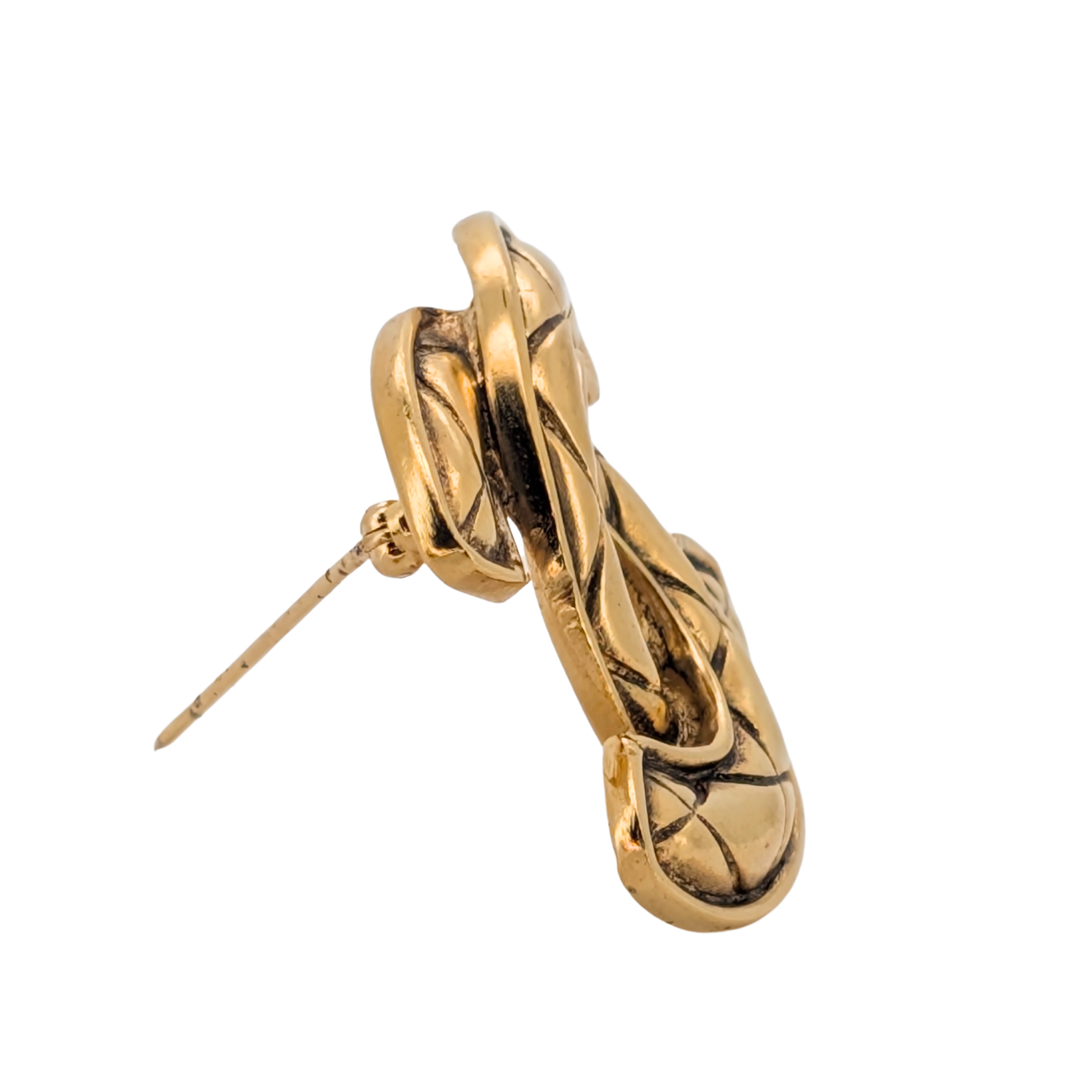 Chanel Quilted CC Brooch Pin Gold Plated