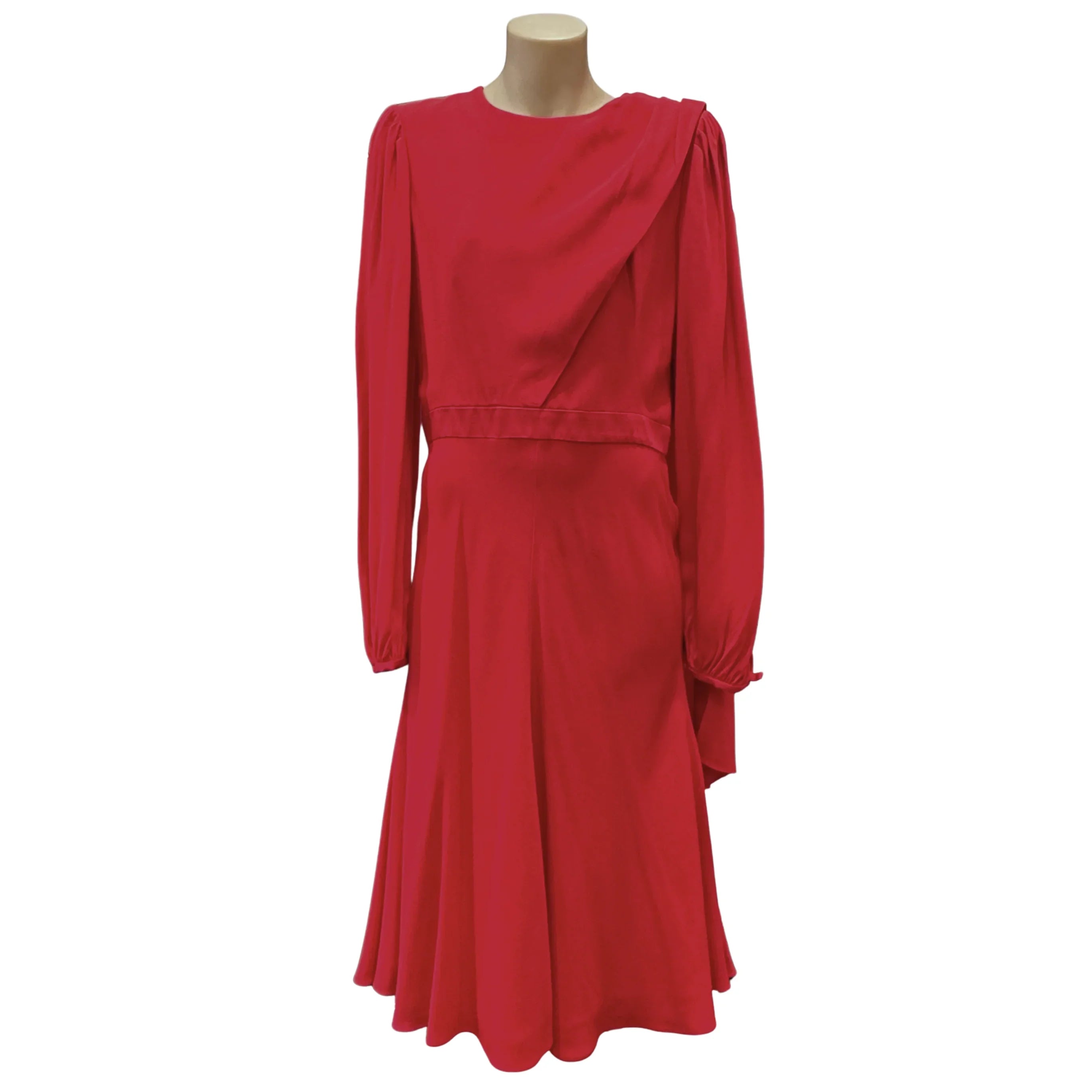 Alexander McQueen Draped Long Sleeve Knee-Length Dress Red 44 - Lost Designer