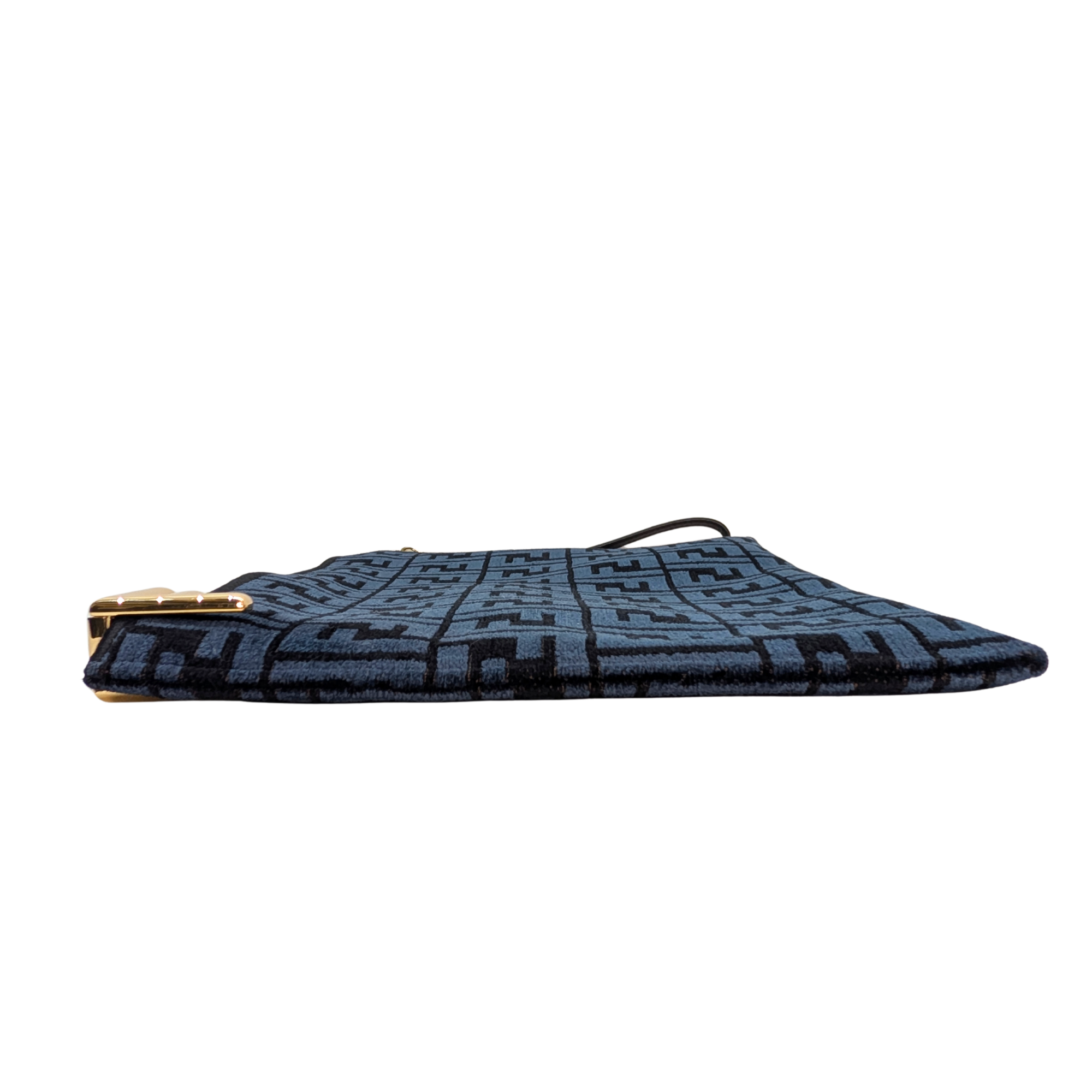 Fendi FF Jacquard Velvet Clutch Bag Navy Blue
