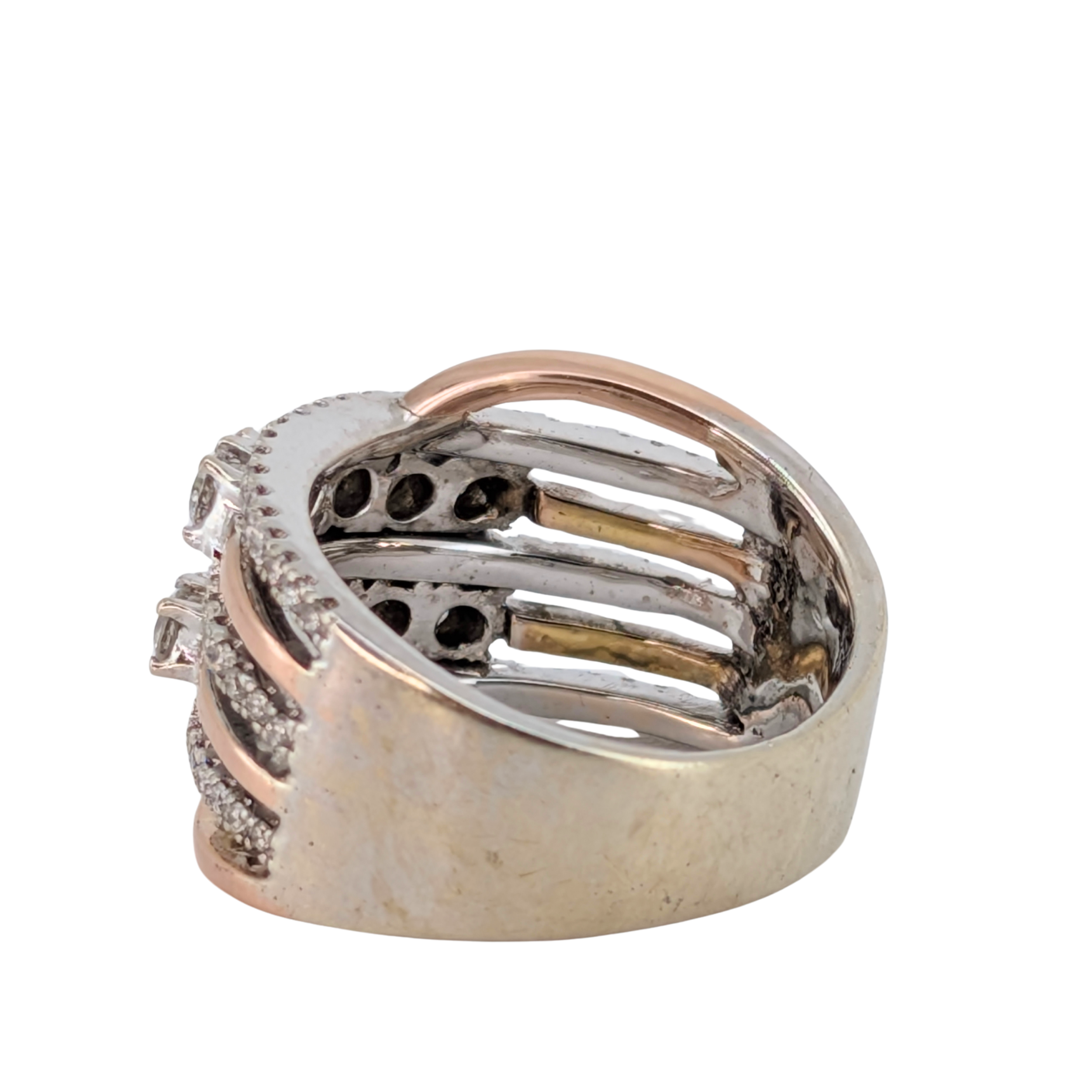 1.00Ct Natural Diamond Multi-Row Ring In 10K White And Rose Gold