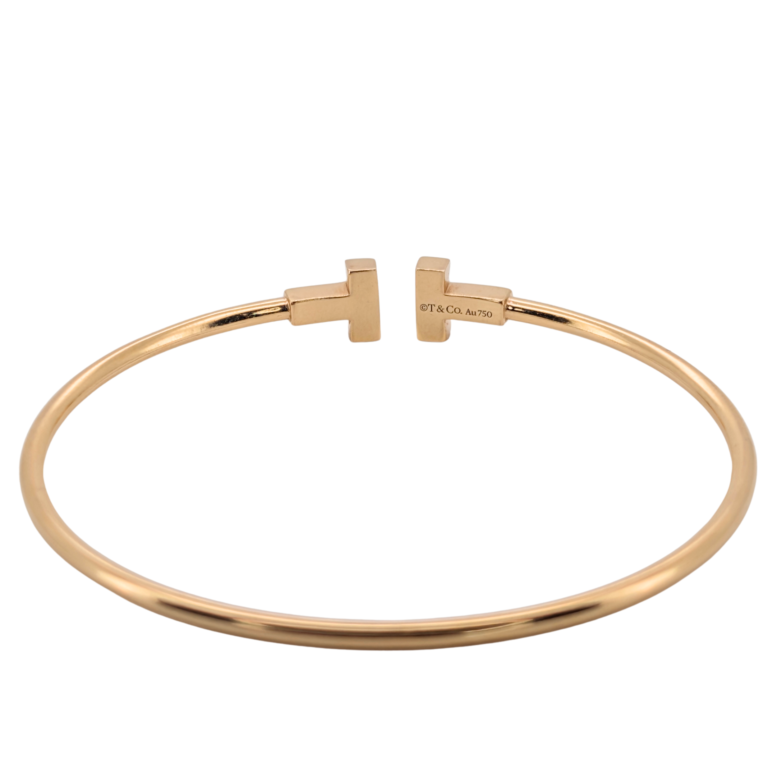 Tiffany & Co 18k Gold Narrow T Wire Bracelet Small