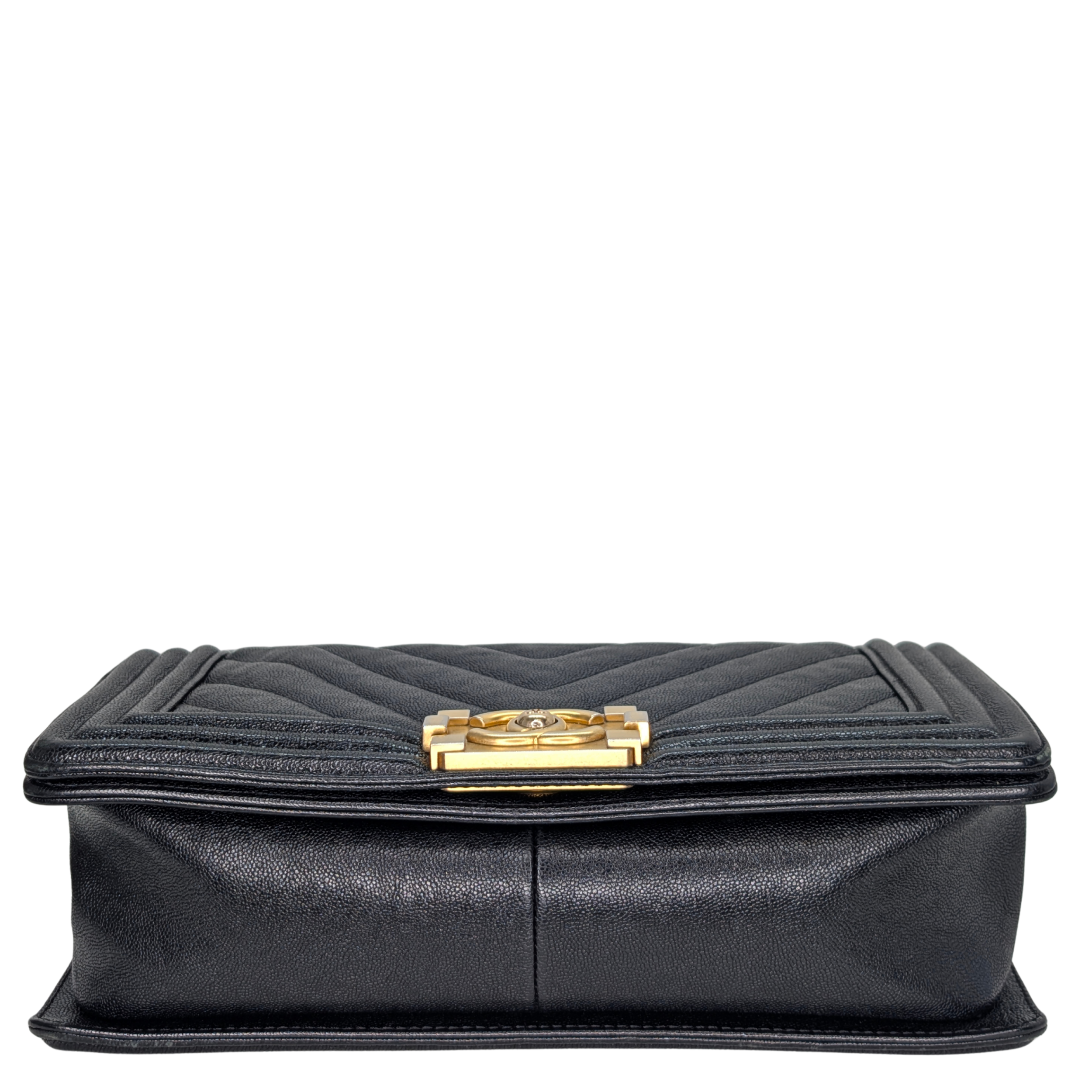 Chanel Old Medium Boy Bag Chevron Caviar Black GHW