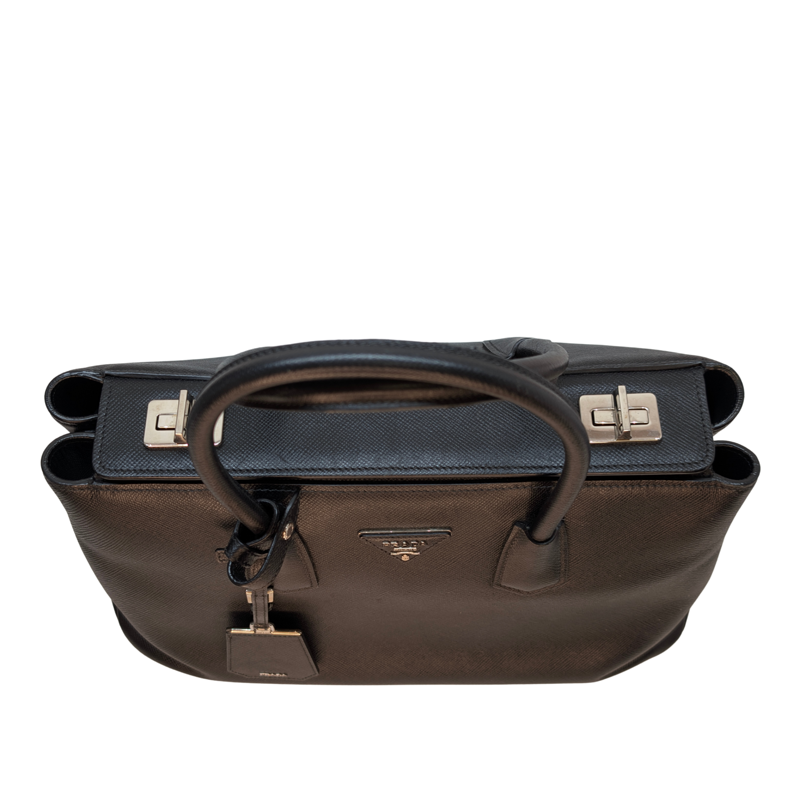 Prada Saffiano Cuir Twist Lock Tote Bag Black
