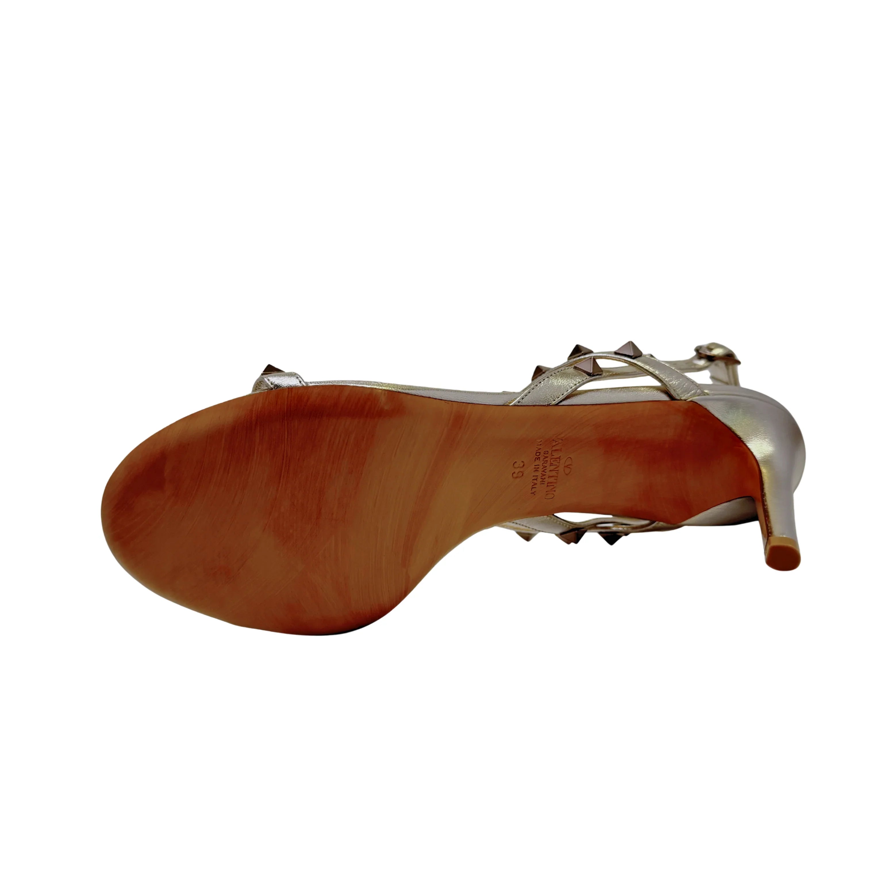 Valentino Metallic Nappa Rockstud T-Strap Slingback Sandals Heels, 39 - Lost Designer