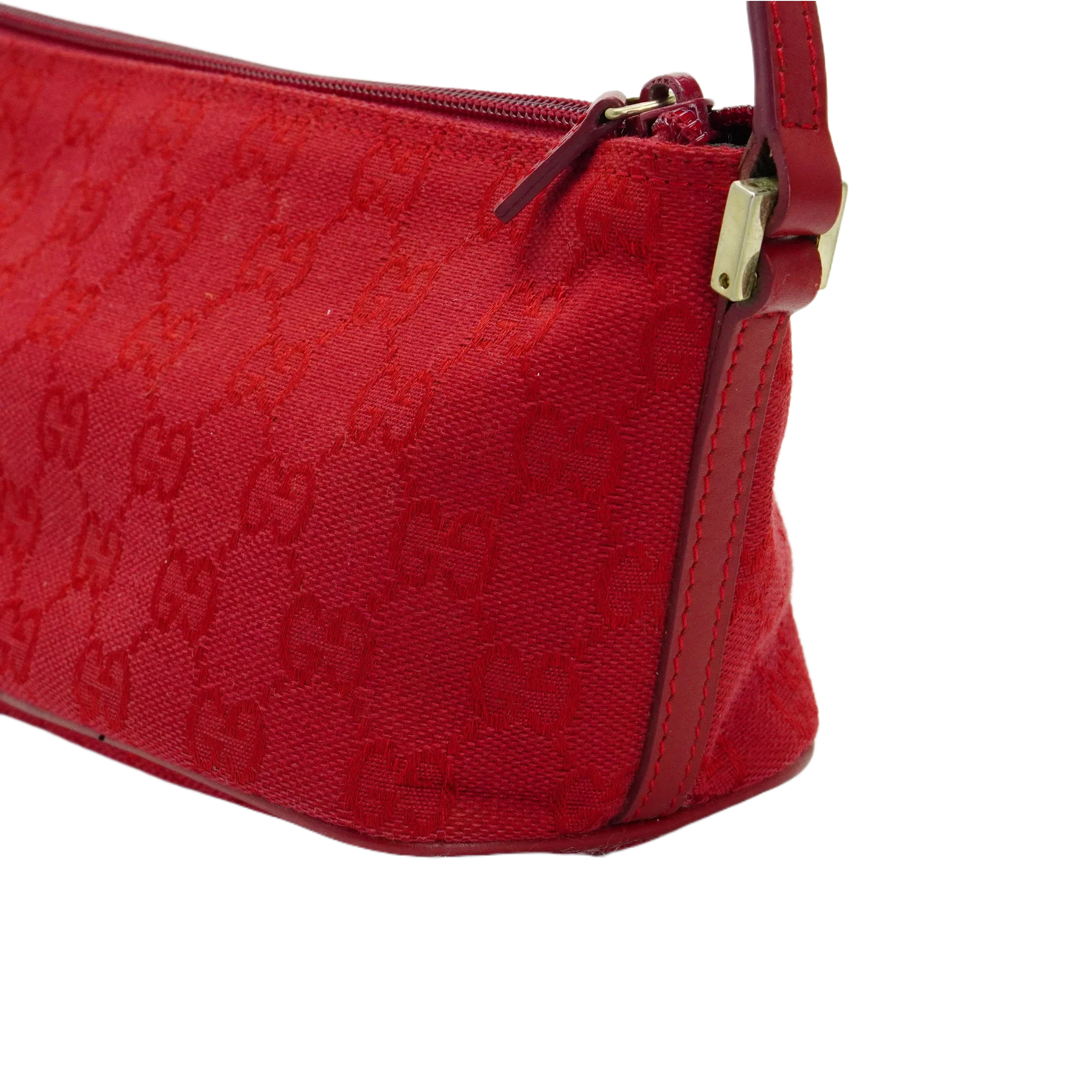 Gucci Cherry Red GG Monogram Boat Pochette Bag - Lost Designer