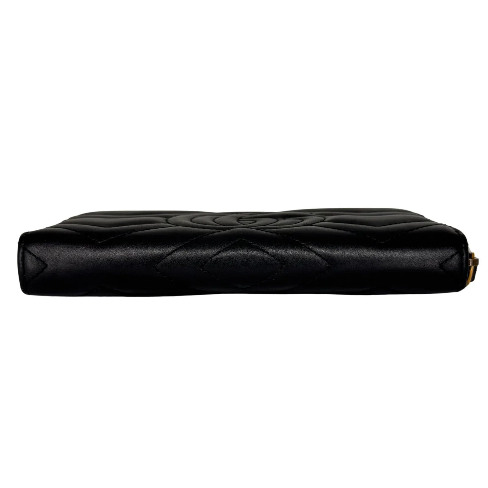 Gucci GG Marmont Zip-Around Long Wallet Black Matelassé Chevron Leather - Lost Designer