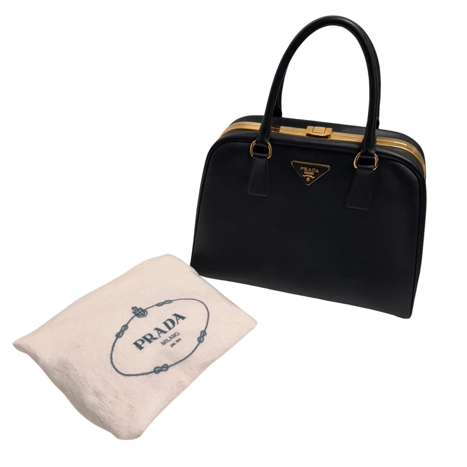 Pradaa Saffiano Lux Pyramid Bag Black - Lost Designer
