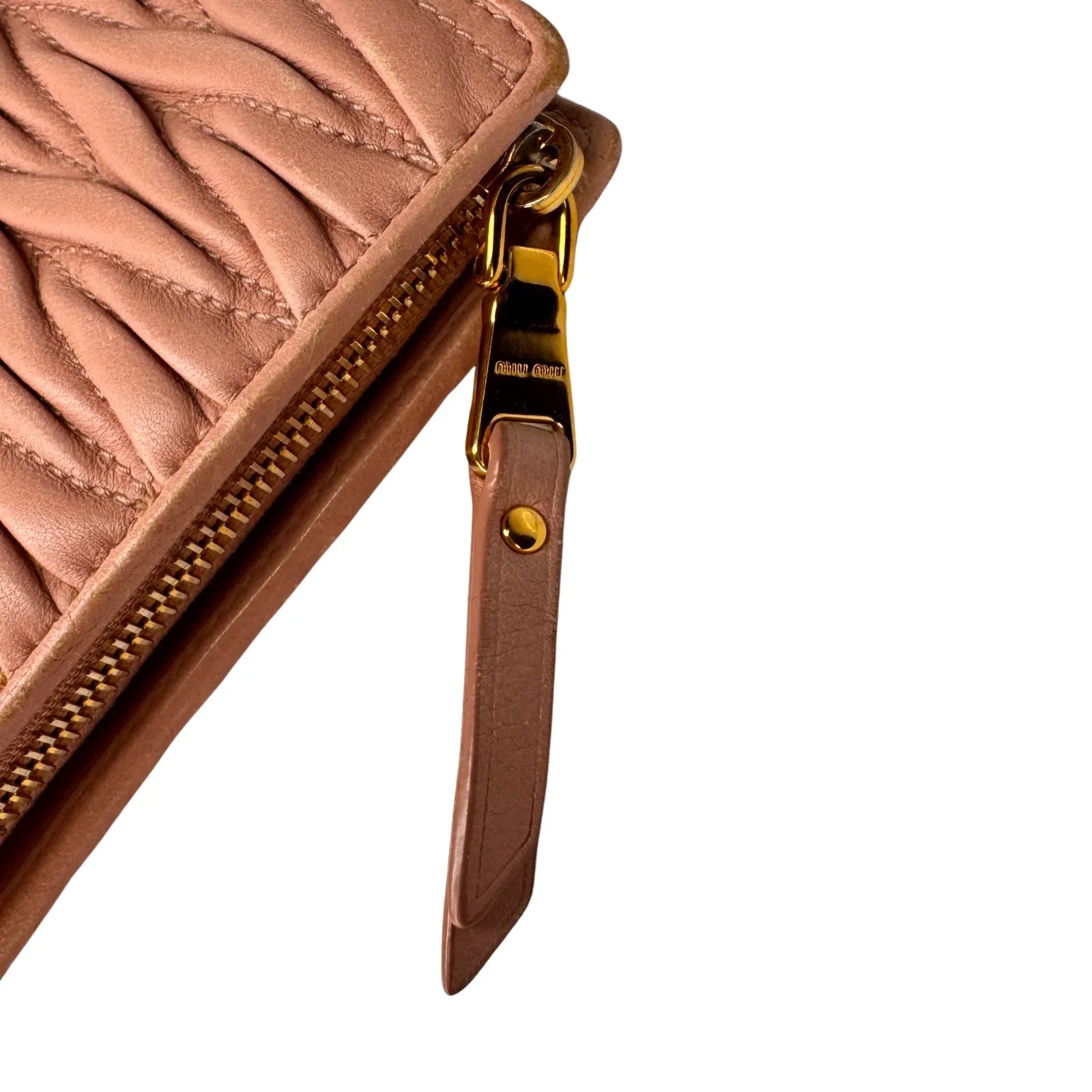 Miu Miu Matelassé Zip Around Wallet – Powdered Pink - Lost Designer