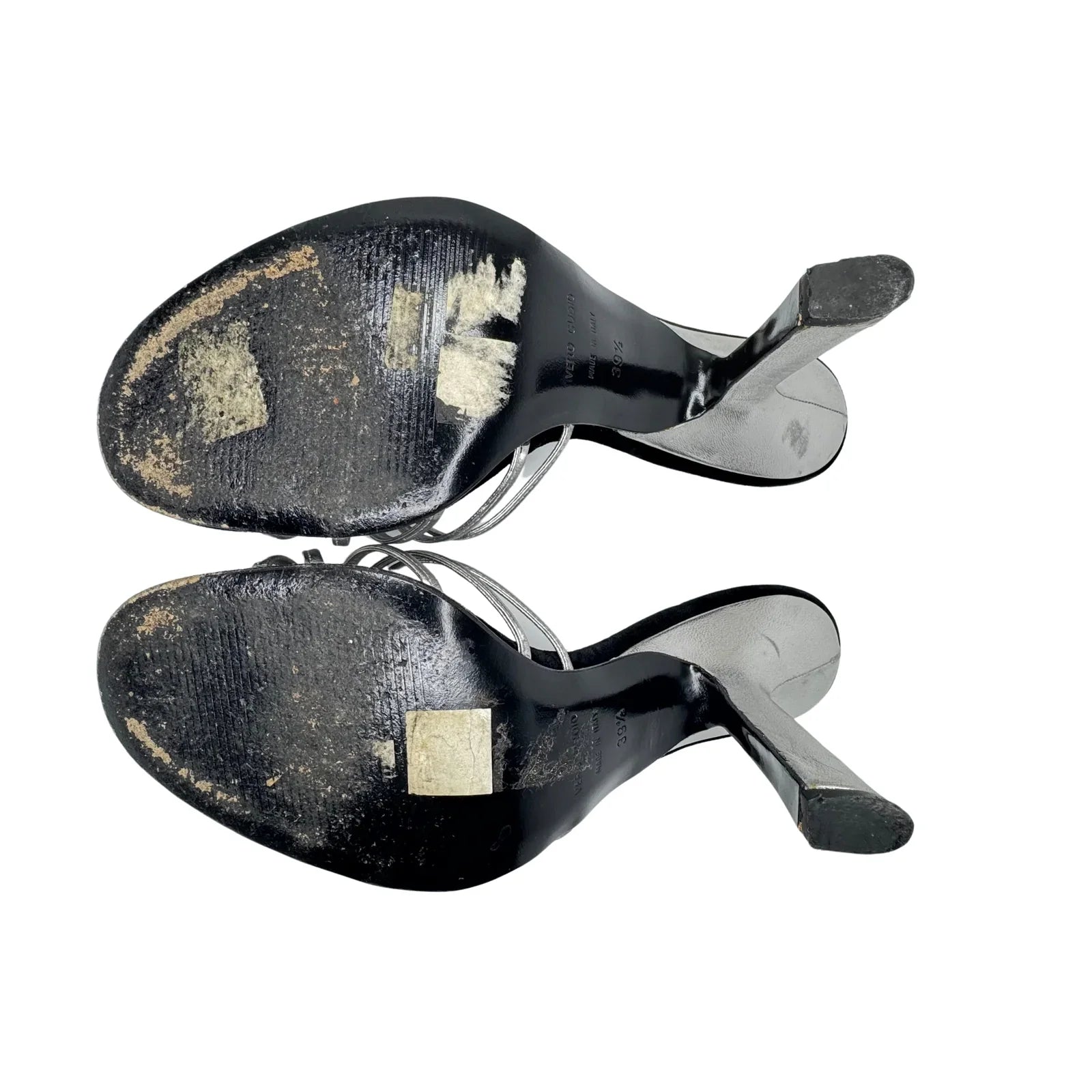 DOLCE & GABBANA Silver Metallic & Black Velvet Strappy Heels - Size 39.5 - Lost Designer