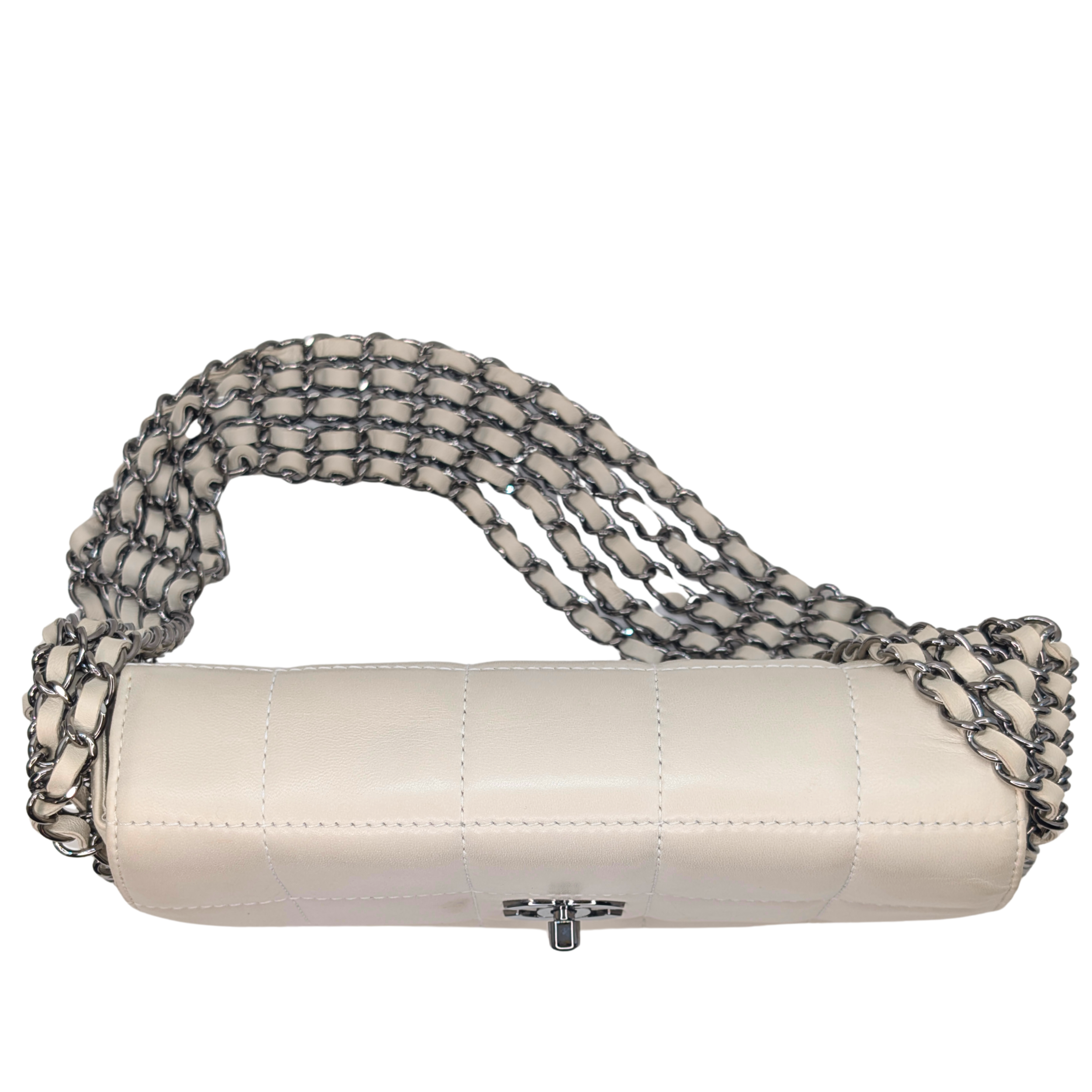 Chanel Chocolate Bar Multichain Square Quilt Flap Bag Off White