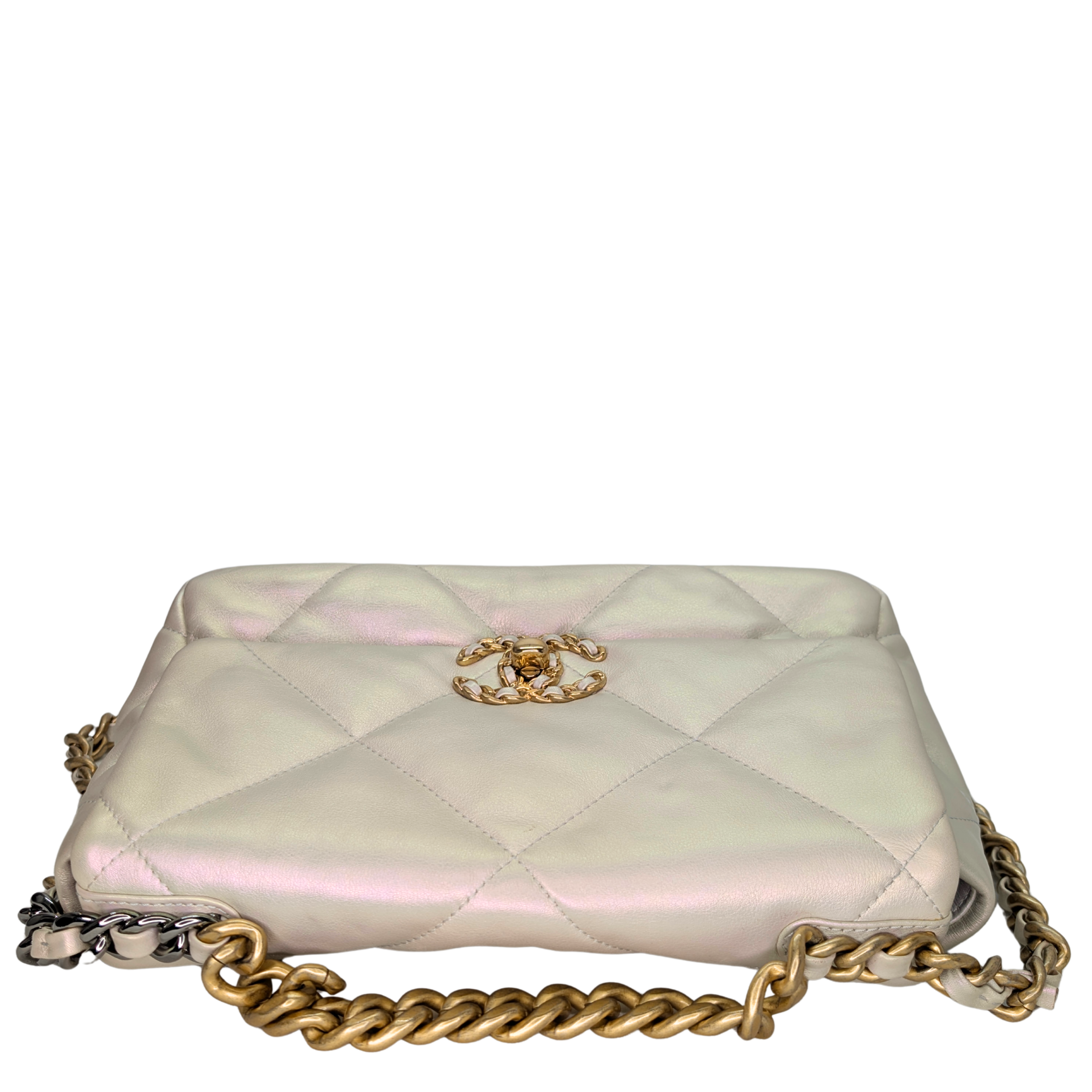 Chanel 19 Medium Calfskin Flap Iridescent White