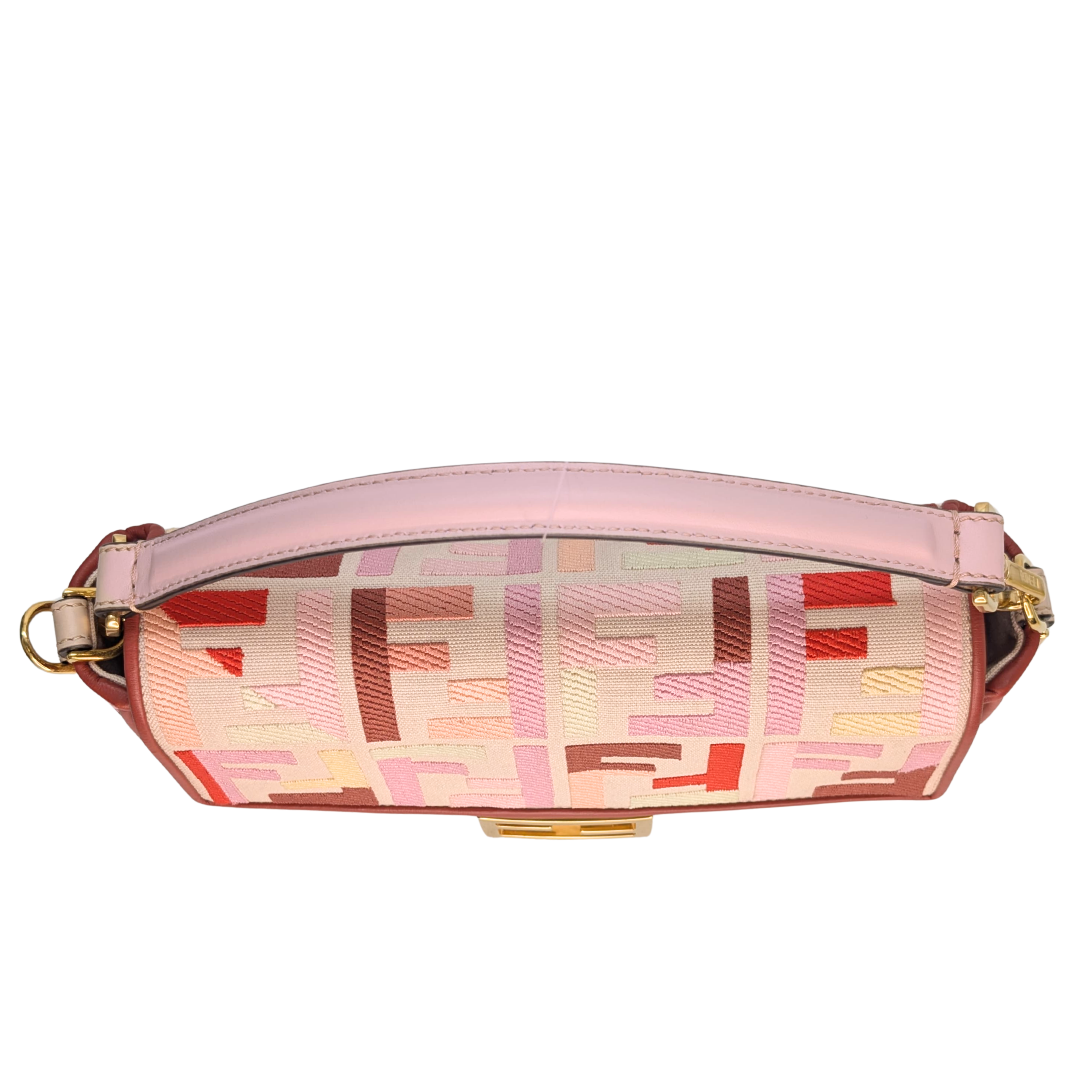 Fendi Baguette Canvas Vitello Medium FF Embroidered Rosa Quarzo Bag Multicolour