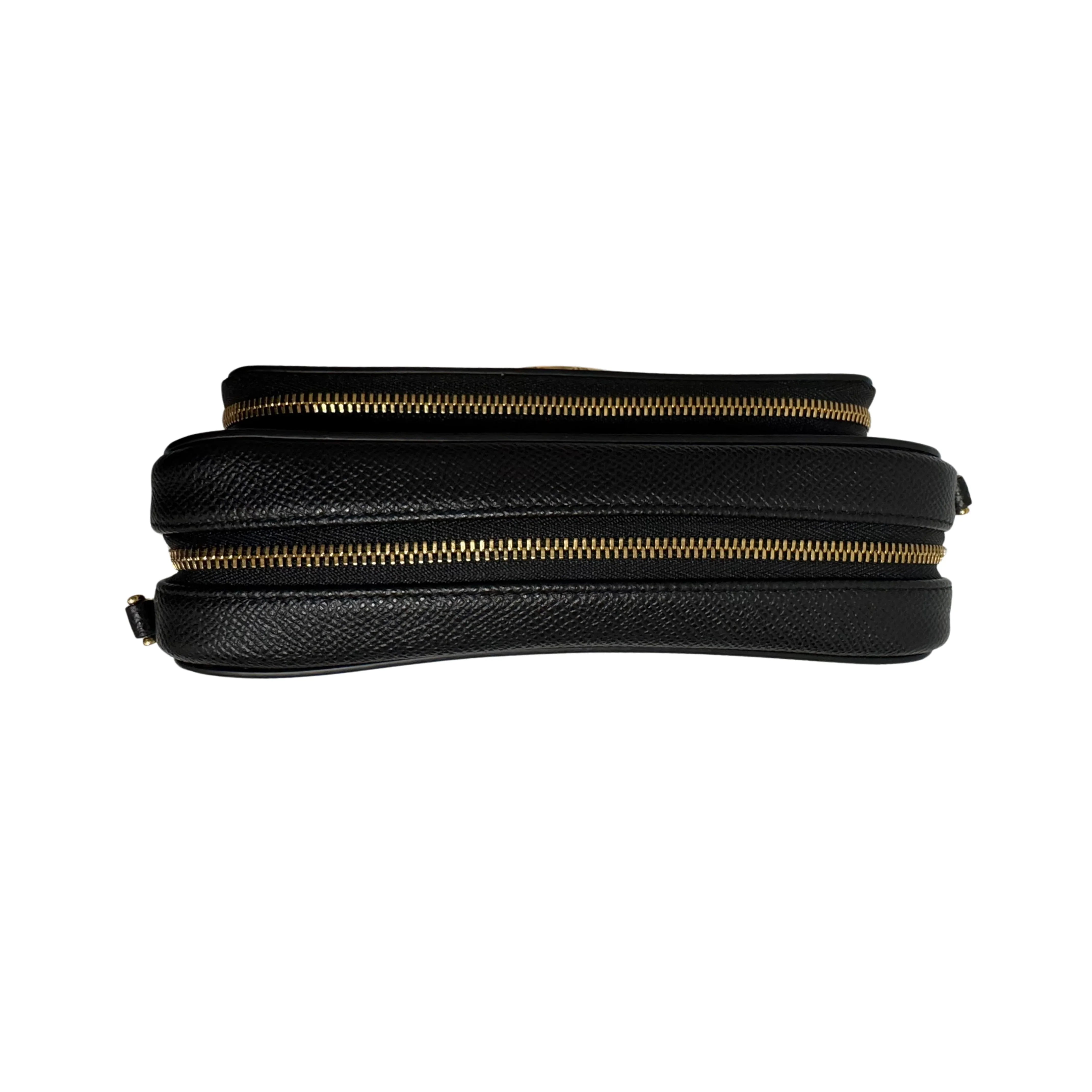 Christian Dior Caro Grained Leather Double Pouch Crossbody Bag Black - Lost Designer